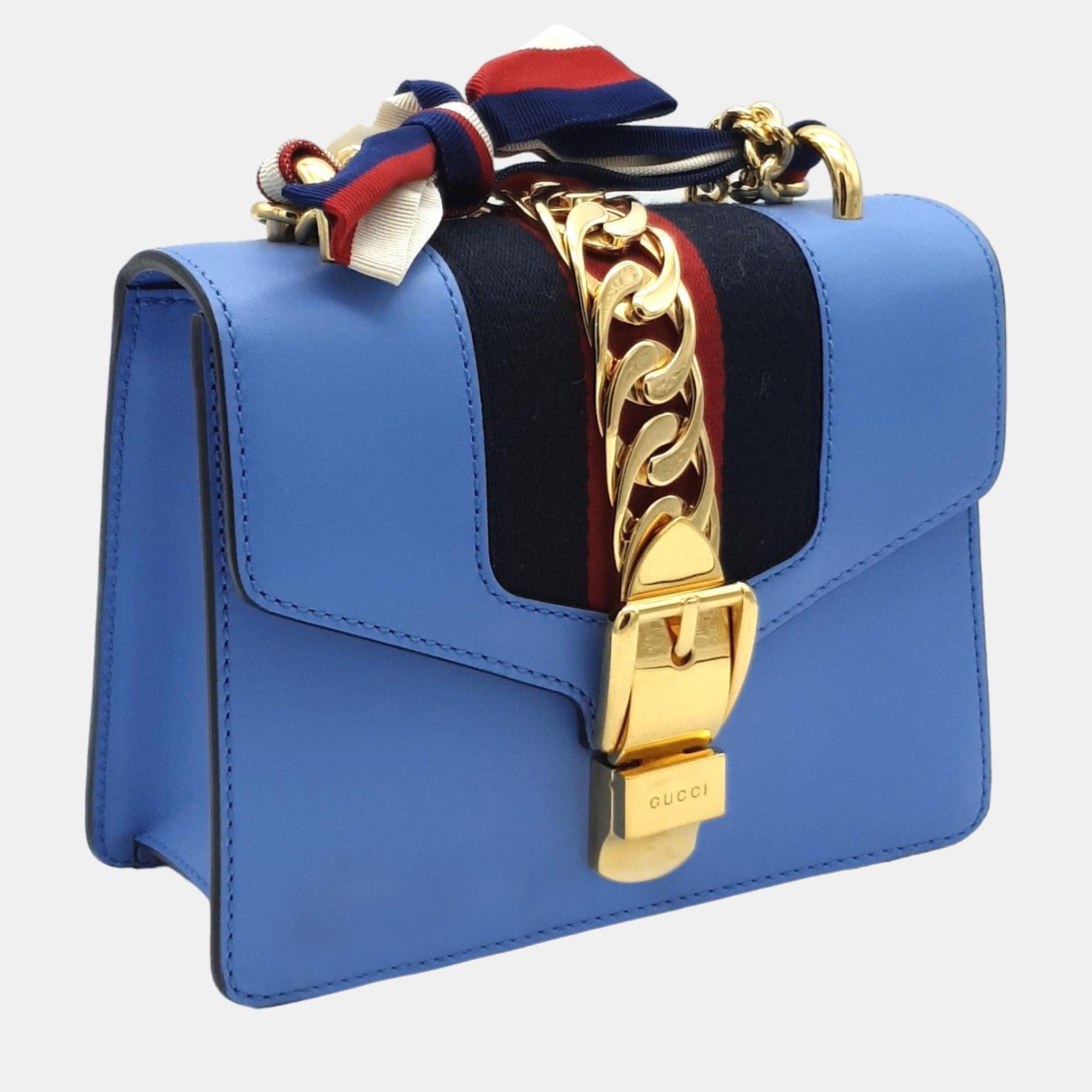 Gucci Leather Sky Blue Mini Sylvie Bag (431666)