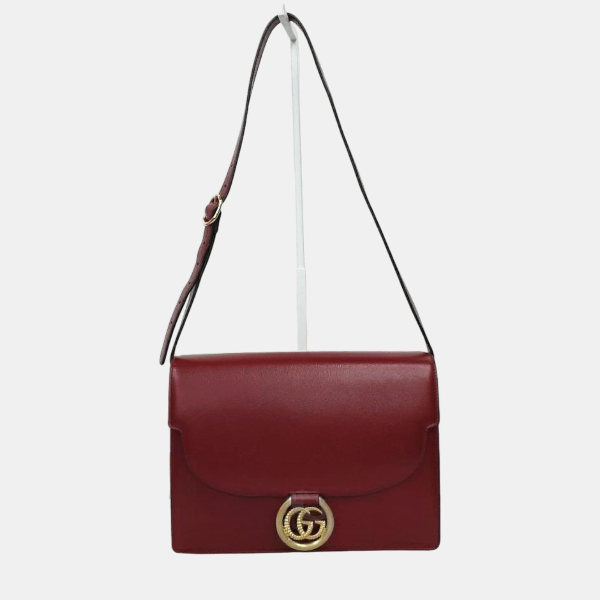 Gucci Red Leather GG Ring Shoulder Bag