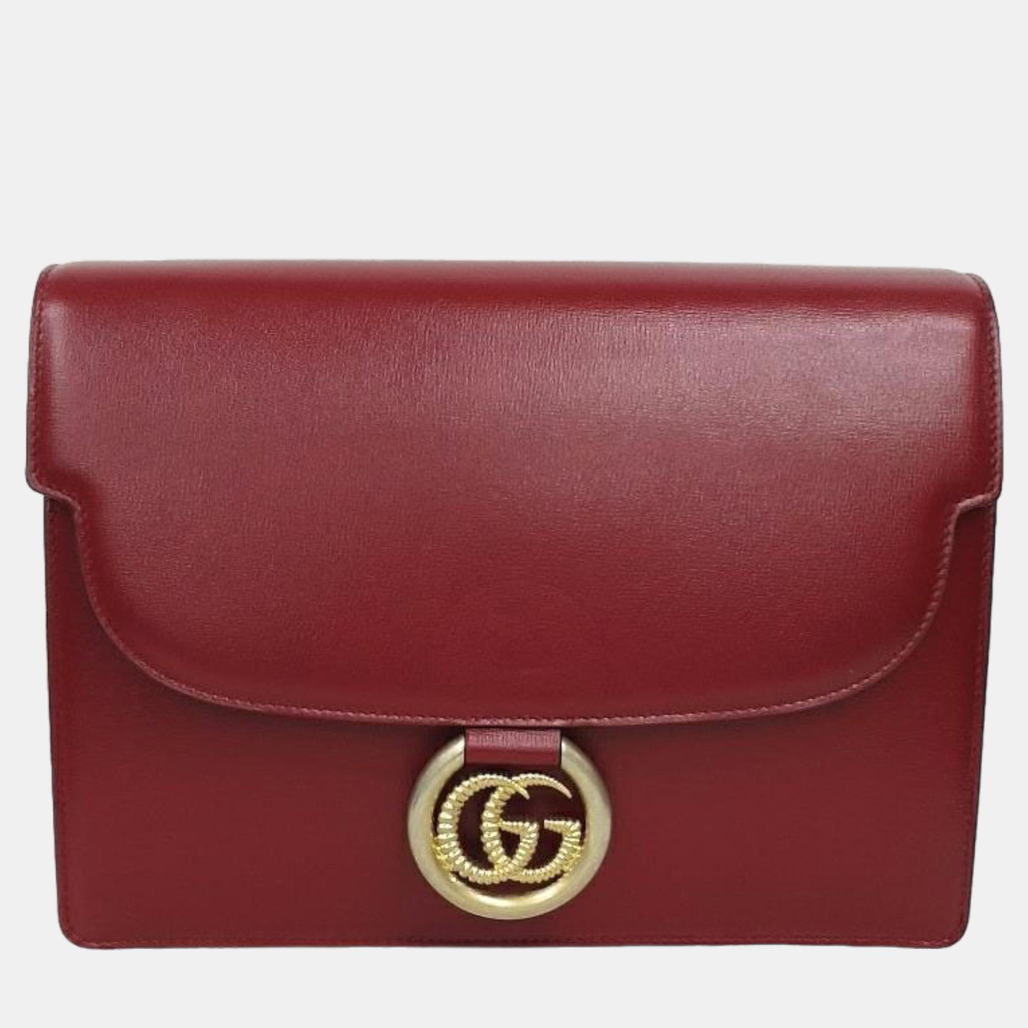 Gucci red leather gg ring shoulder bag
