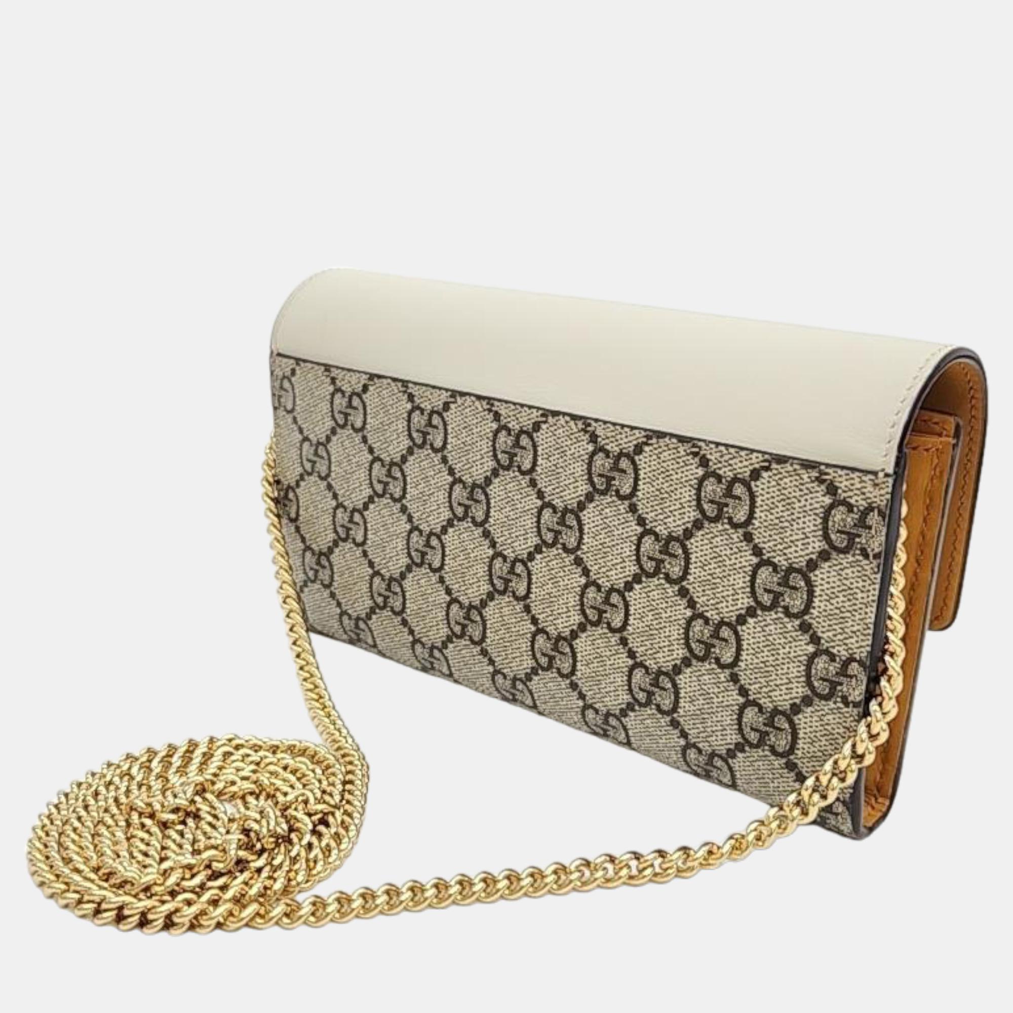 Gucci Ivory/Beige/Mustard GG Canvas And Leather Padlock Mini Chain Crossbody Bag