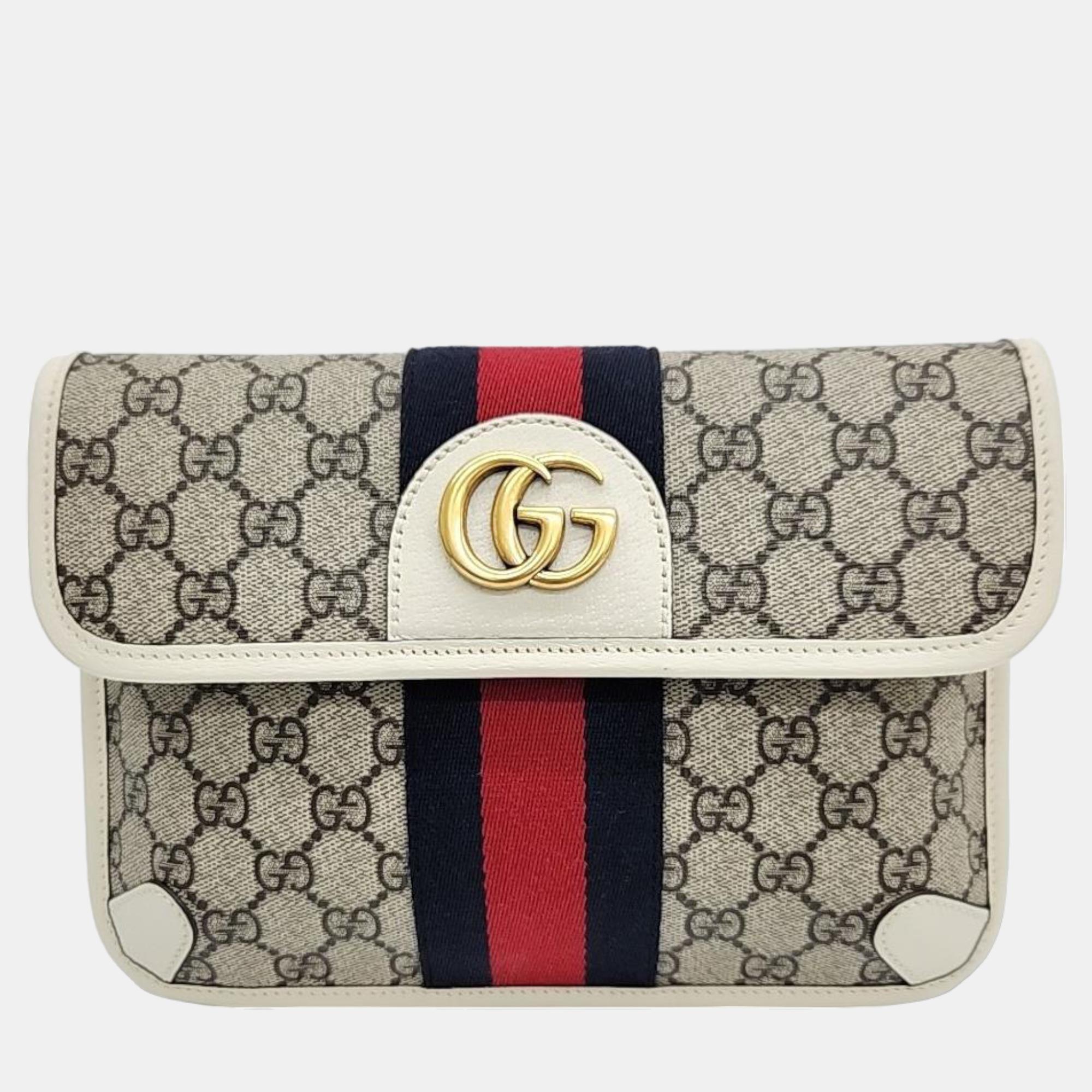 Gucci brown/white gg canvas web ophidia belt bag