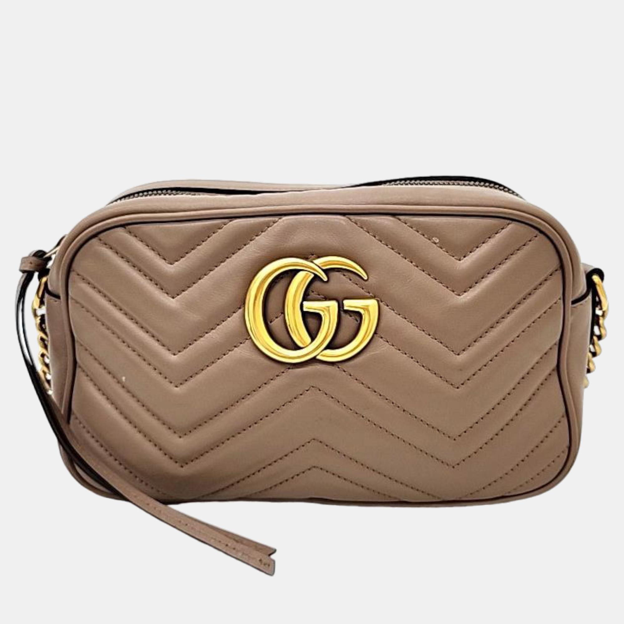 Gucci Beige Leather Marmont Cross Bag (447632)