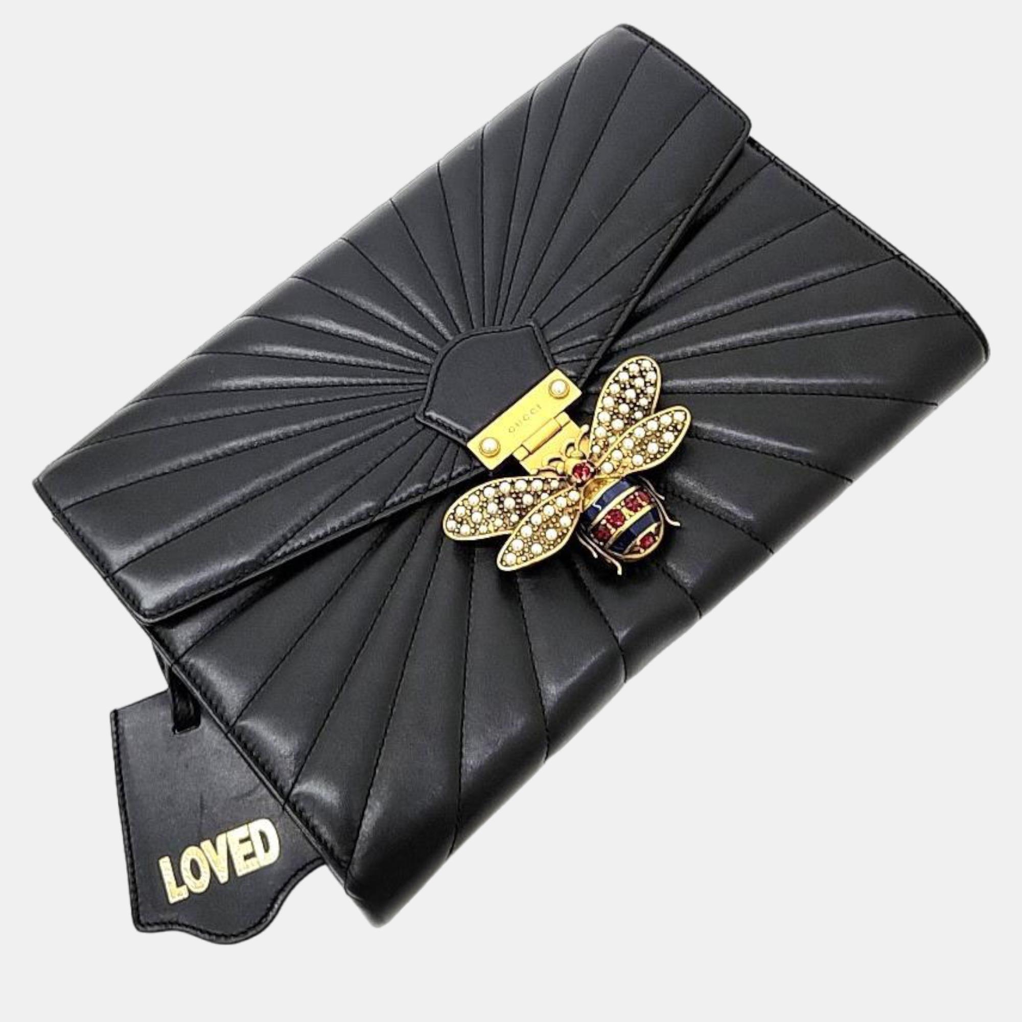 Gucci Black Leather Queen Margaret Clutch