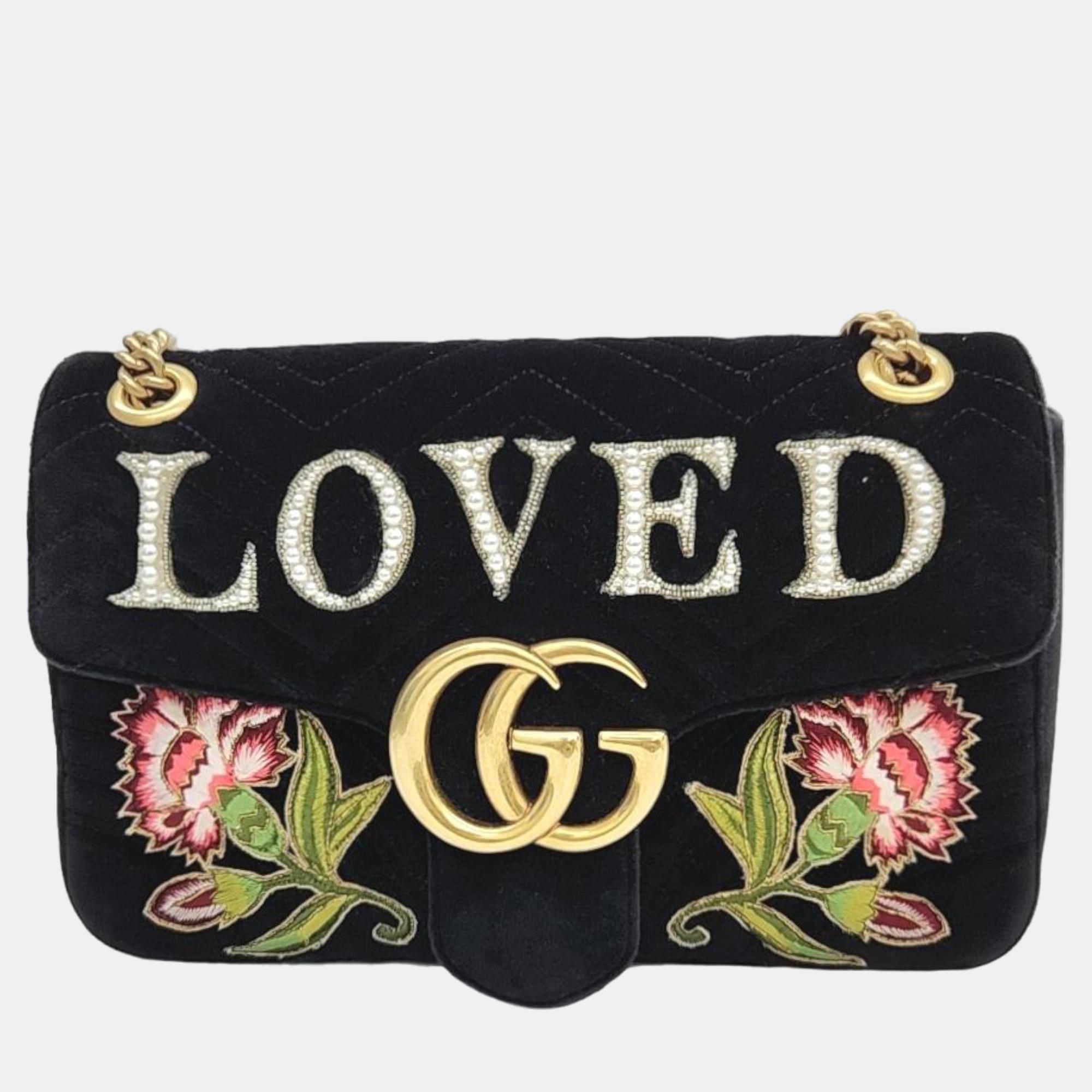 Gucci Velvet Marmont Matrace Shoulder Bag (443496)