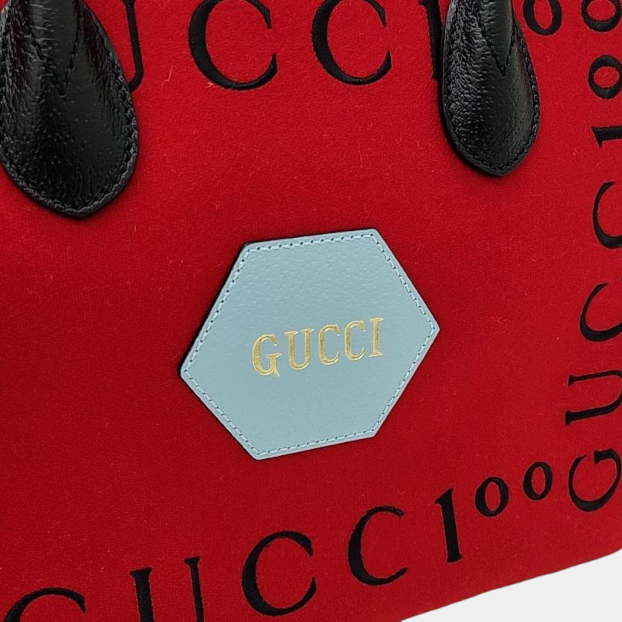 Gucci Red Black Fabric 100 Small Tote Bag (659983)