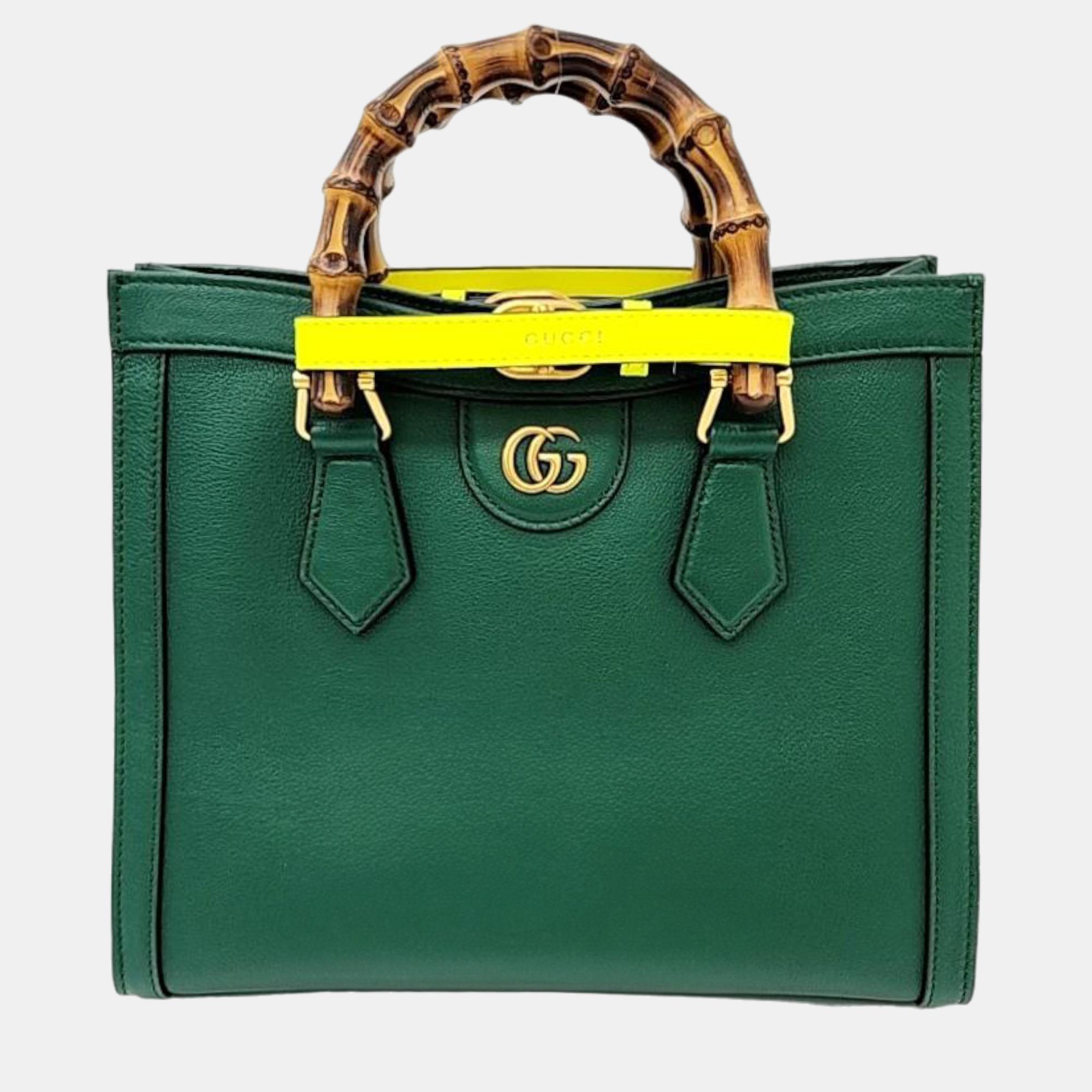 Gucci green leather small diana tote bag