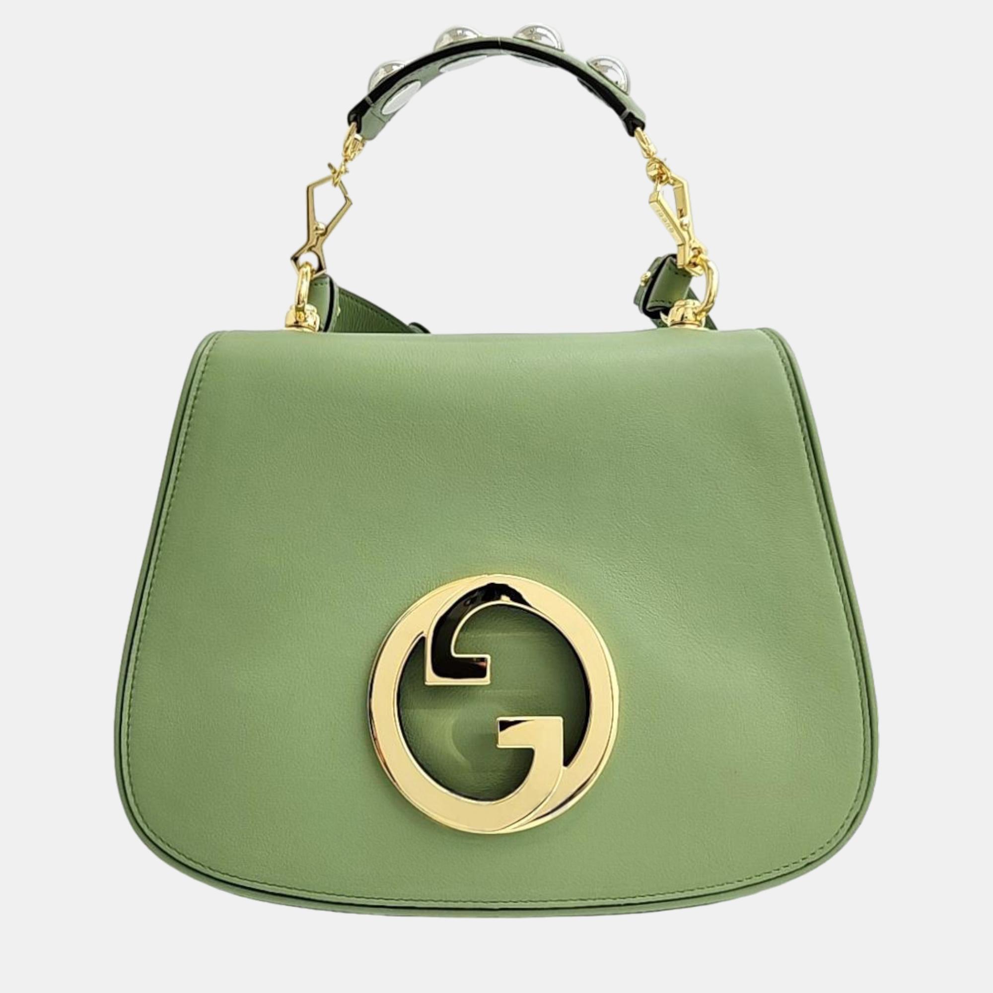 Gucci light green leather top handle blondie bag (721172)