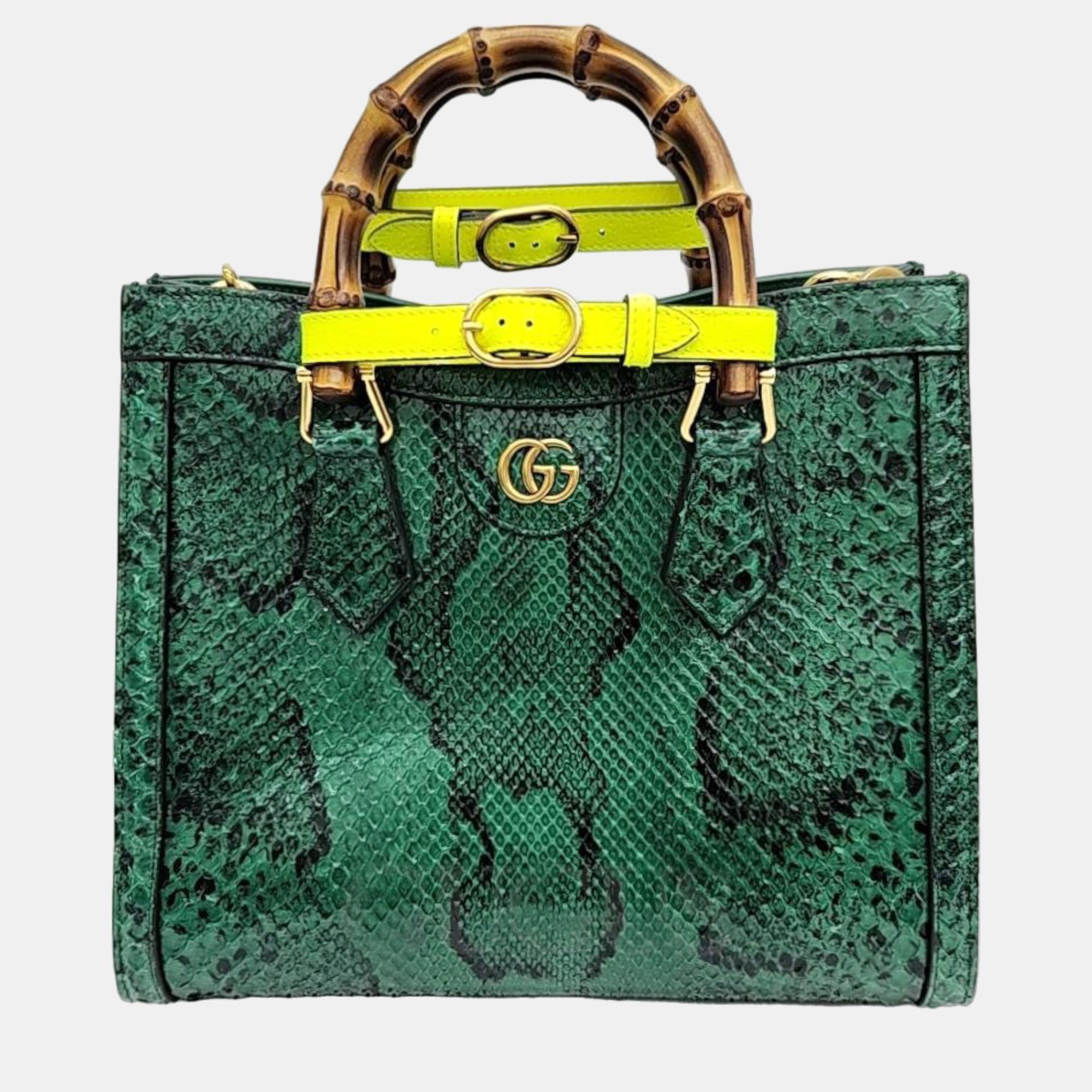 Gucci green python leather small diana tote bag