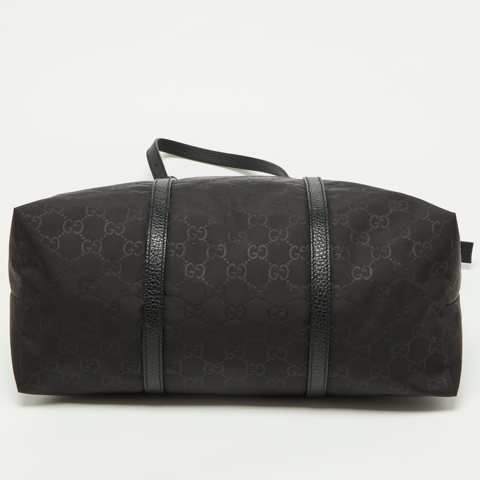 Gucci Black GG Nylon And Leather Top Zip Tote