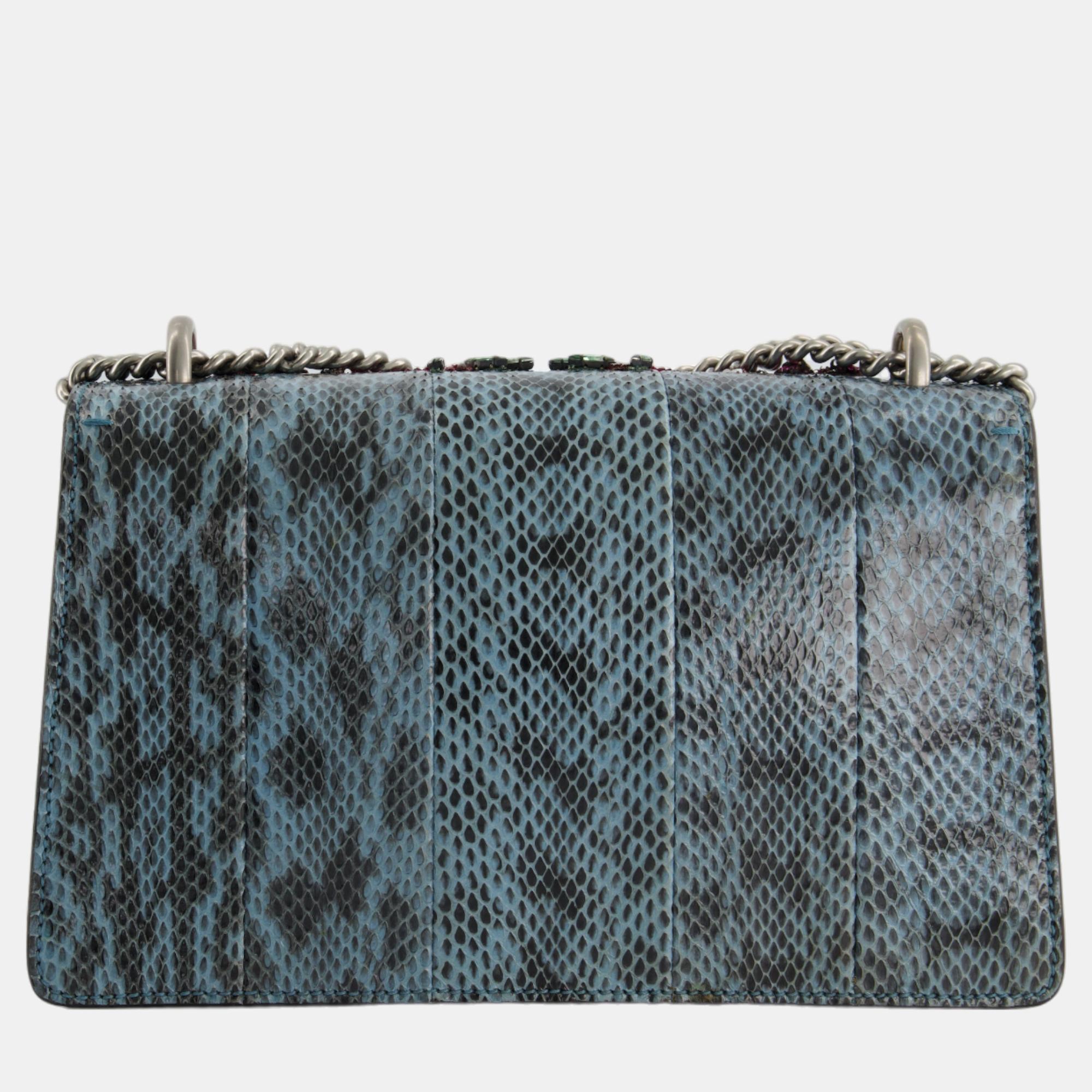 Gucci Blue Python Dionysus Medium Embellished Bag With Silver Hardware