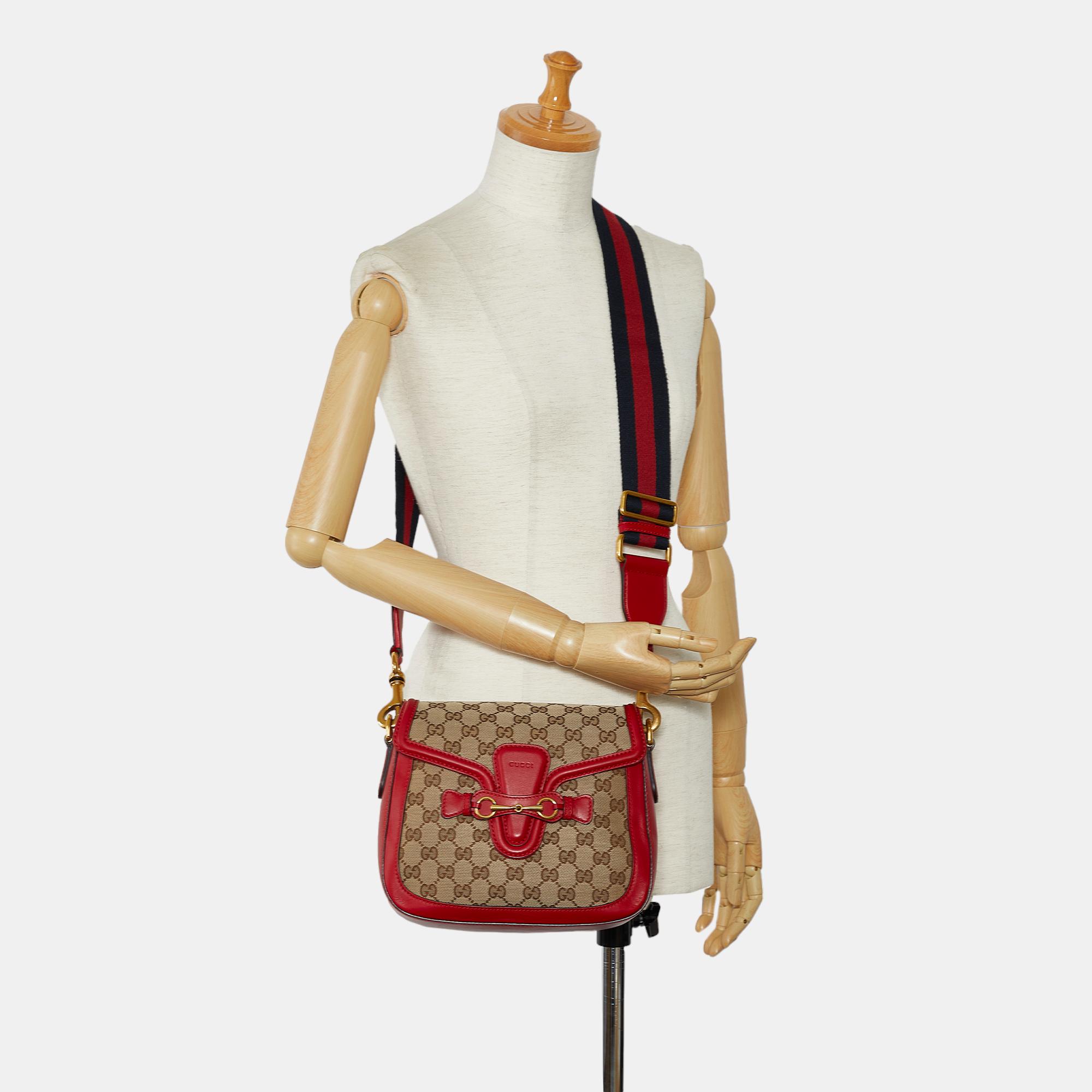 Gucci Beige/Red  Medium GG Canvas Lady Web Crossbody Bag