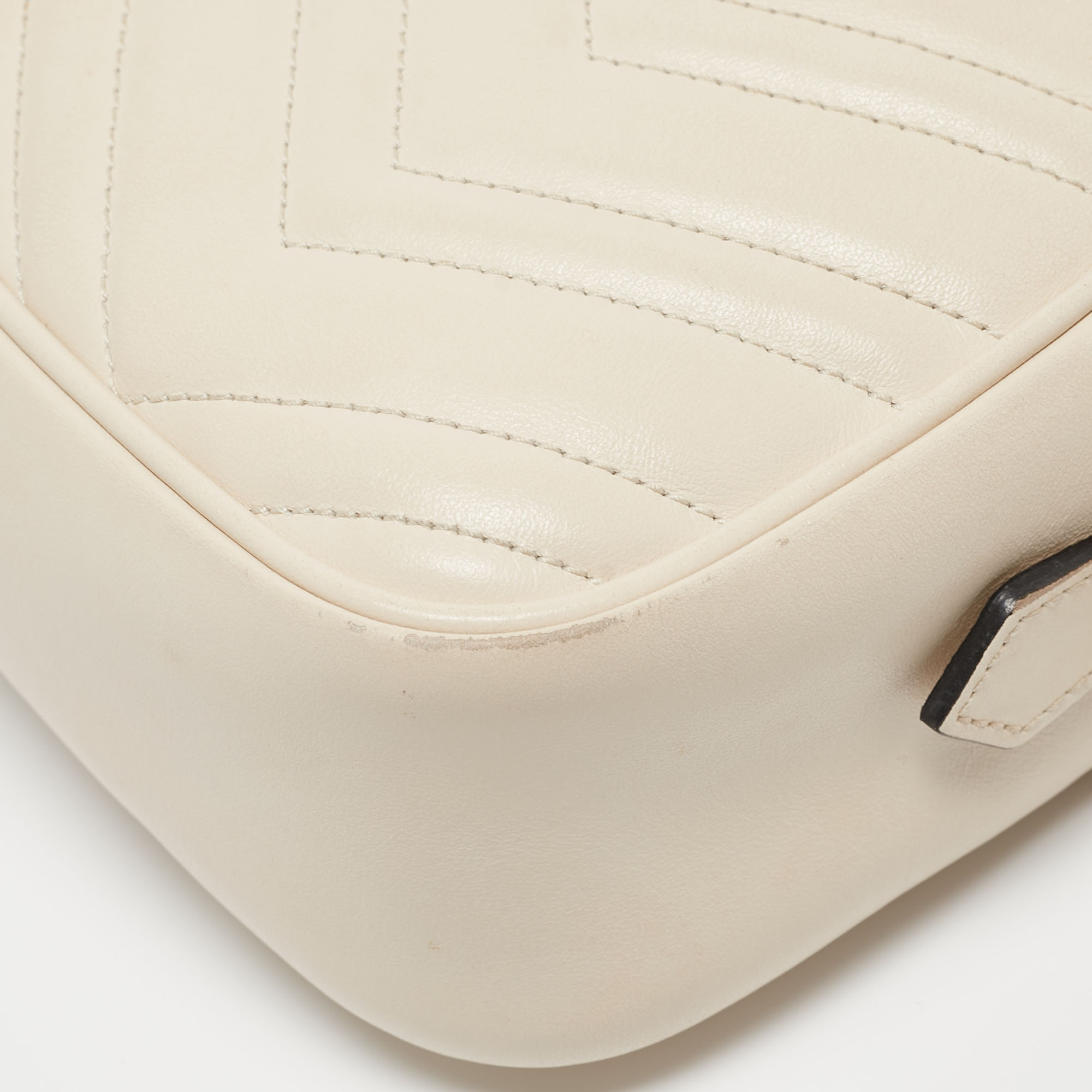 Gucci OFF White Matelassé Leather Small GG Marmont Shoulder Bag
