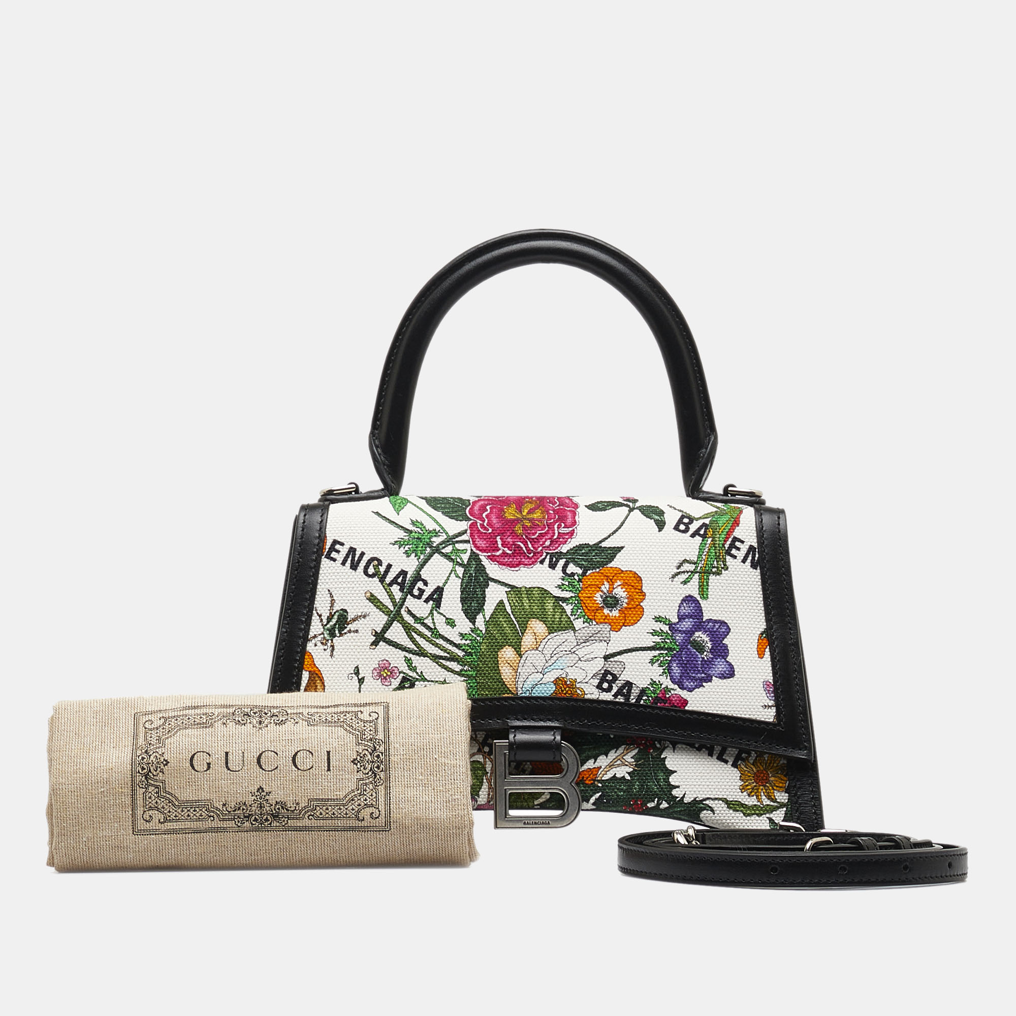 Gucci X Balenciaga Small The Hacker Project Flora Hourglass Handle Bag