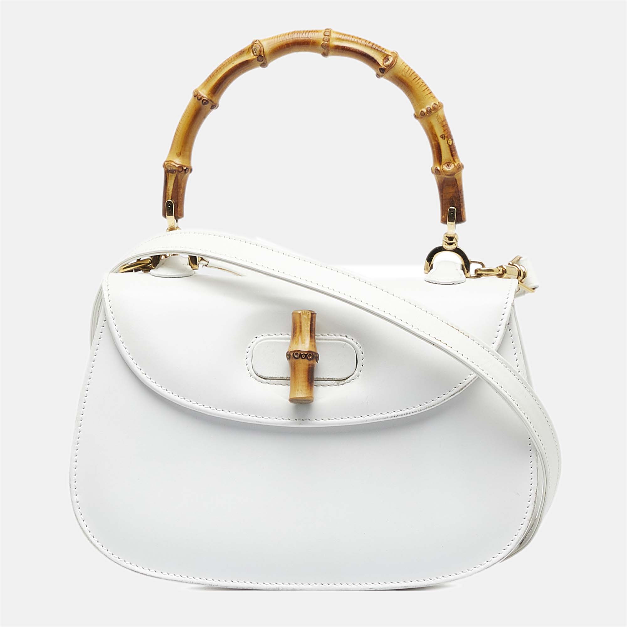Gucci White Leather Bamboo Night
