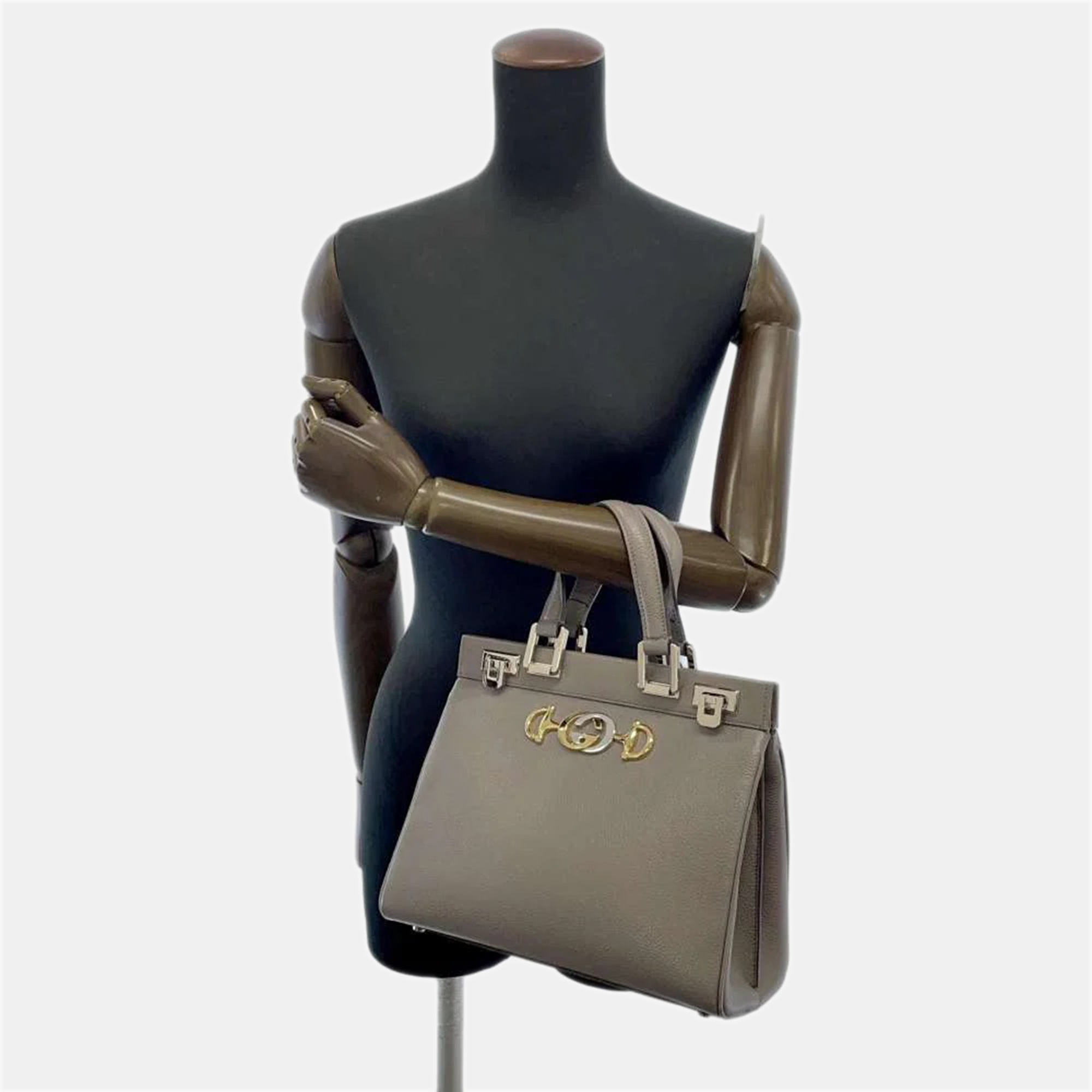 Gucci Grey Leather Zumi Top Handle Bag