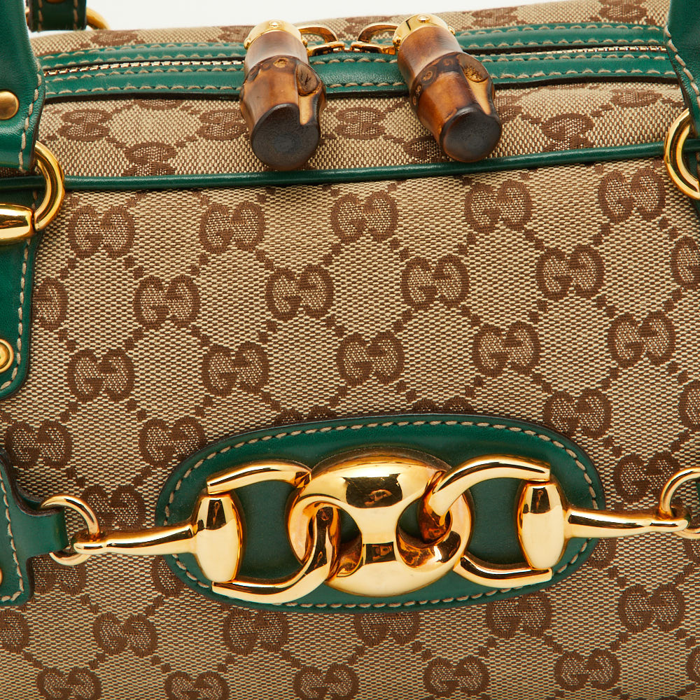 Gucci Beige/Green GG Canvas And Leather Wave Boston Bag