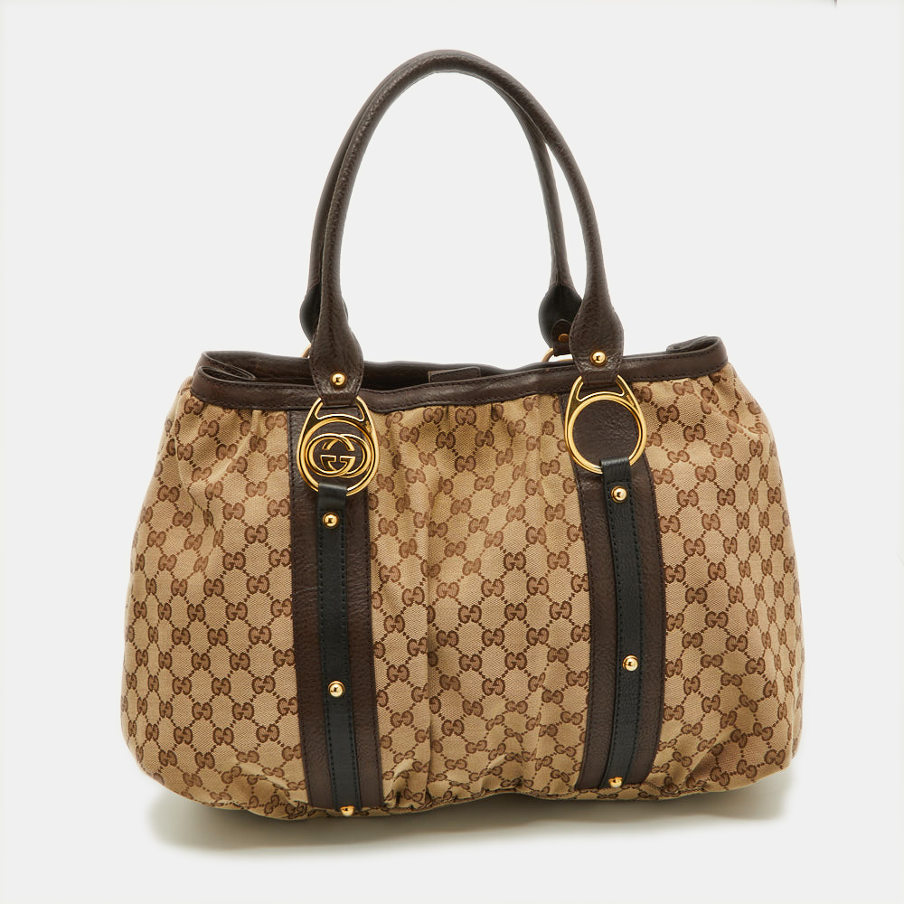 Gucci Beige/Ebony GG Canvas And Leather Interlocking G Large Tote