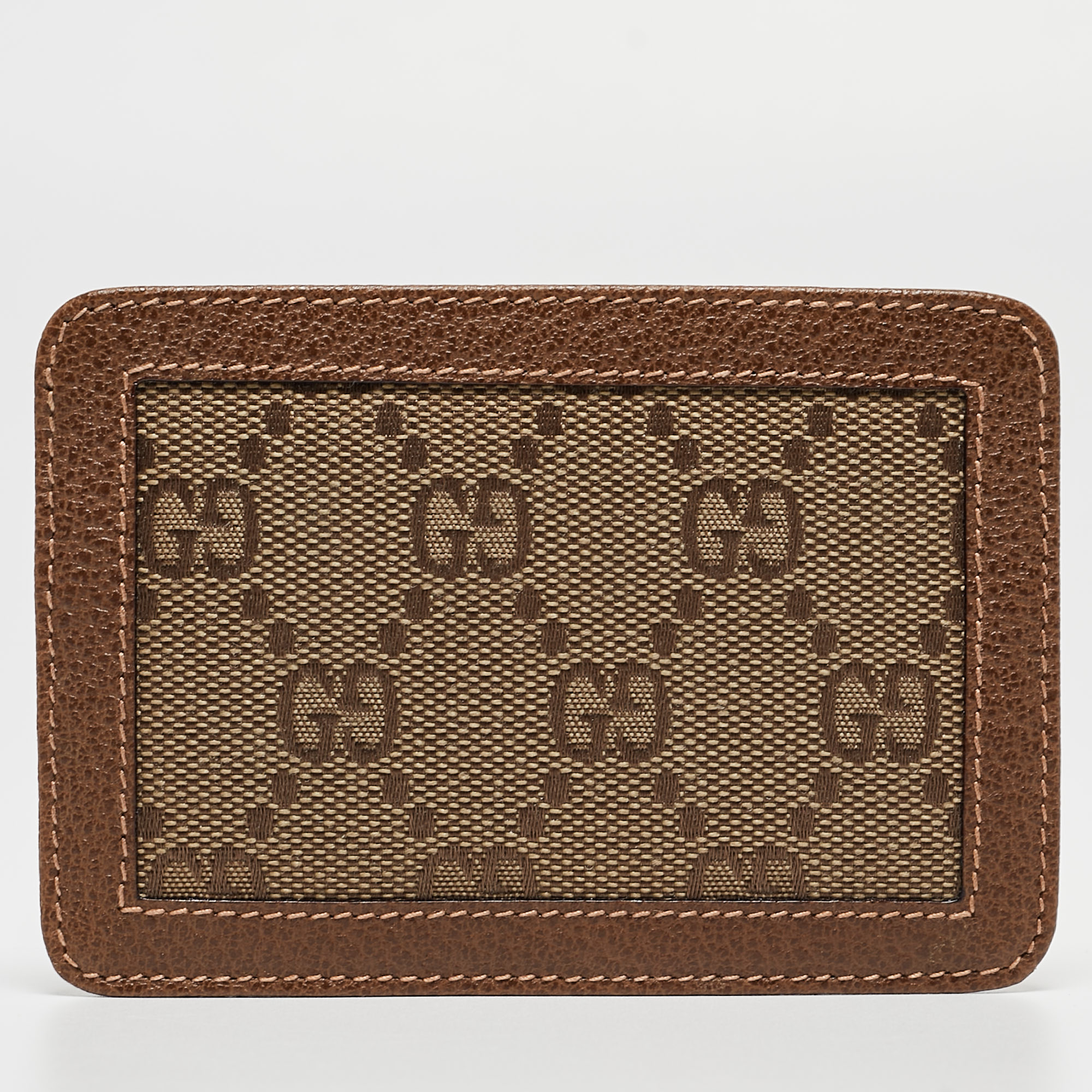 Gucci Brown GG Canvas And Leather Card Holder