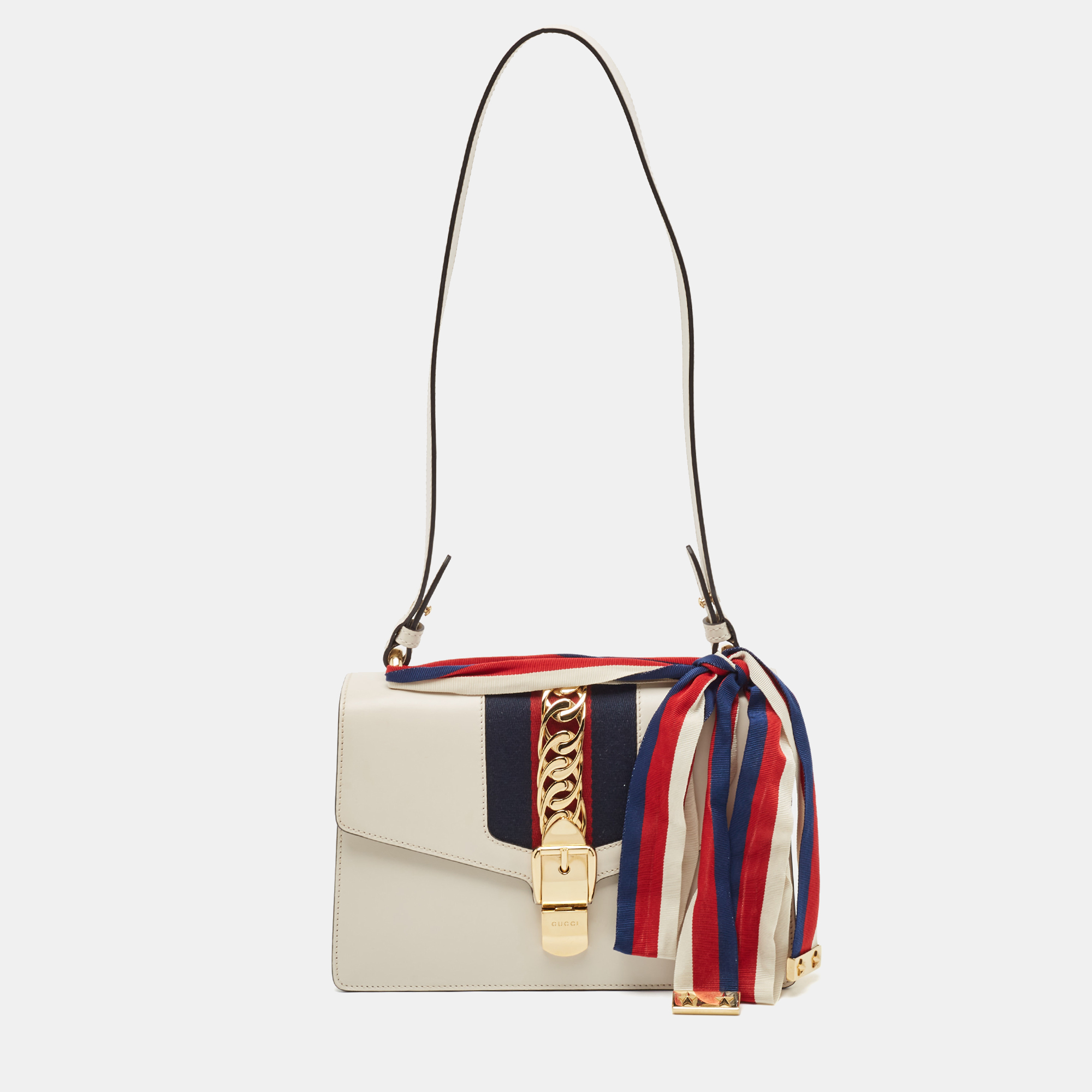 Gucci Off White Leather Small Web Sylvie Shoulder Bag