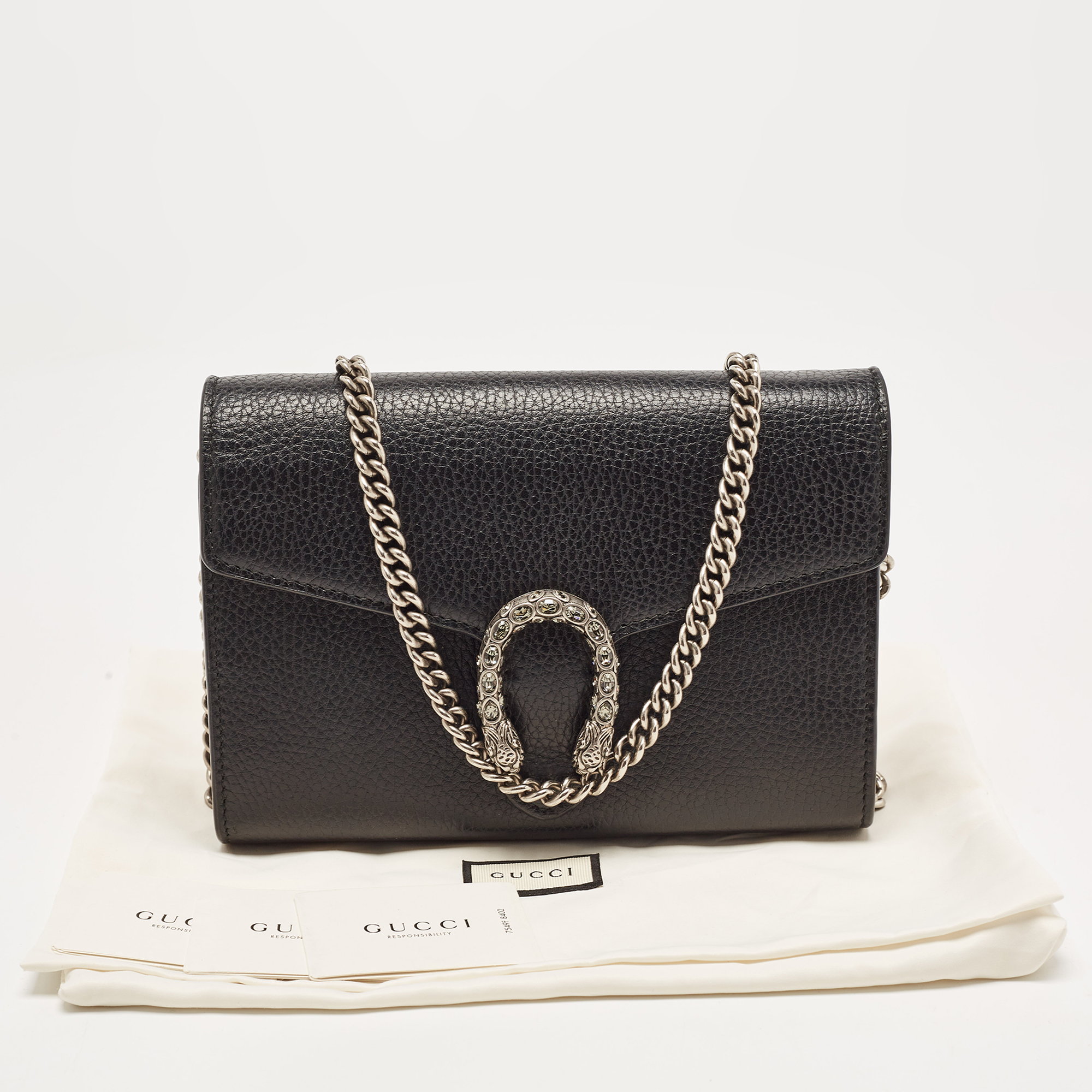 Gucci Black Leather Dionysus Crystals Wallet On Chain