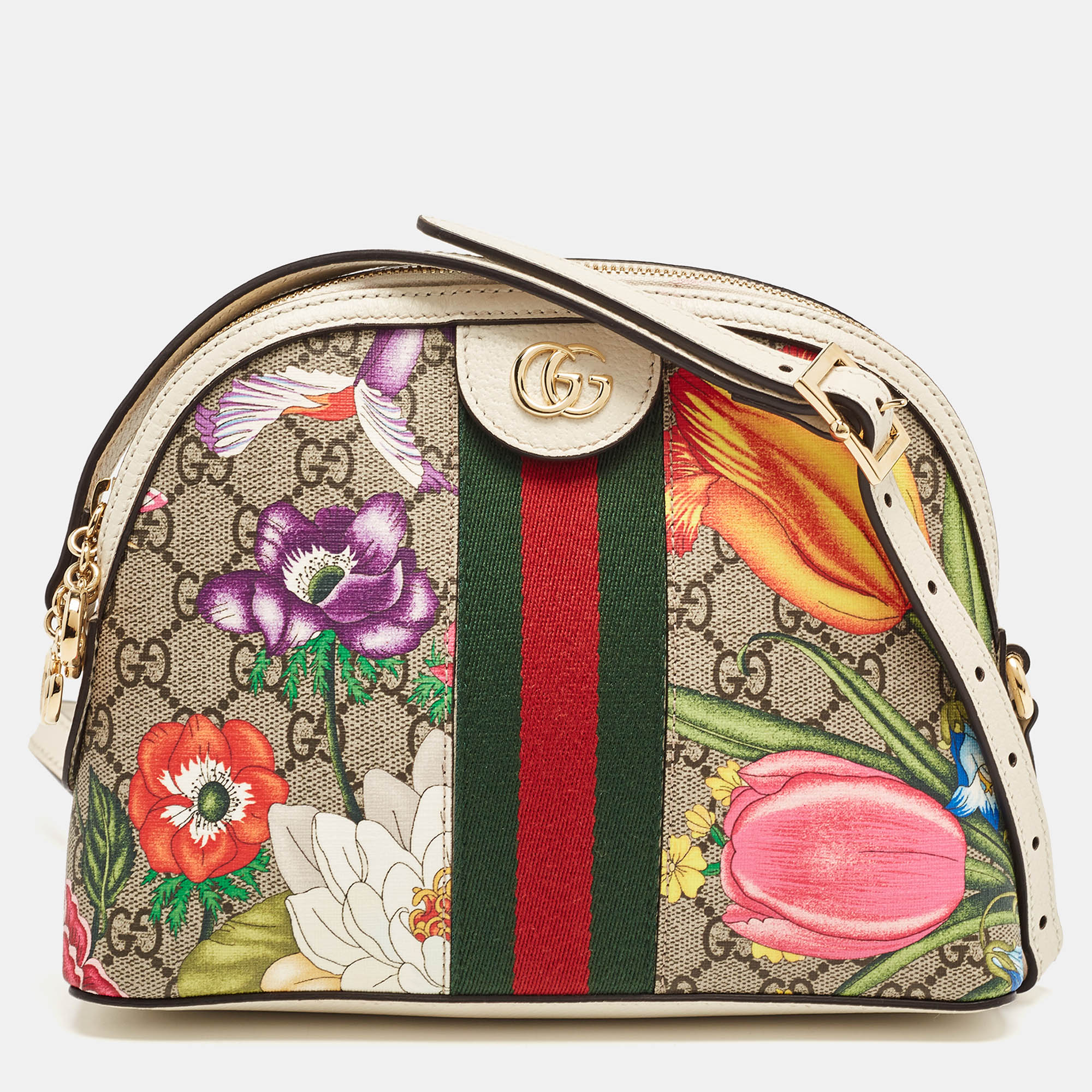 Gucci Multicolor GG Supreme Canvas And Leather Small Floral Ophidia Shoulder Bag