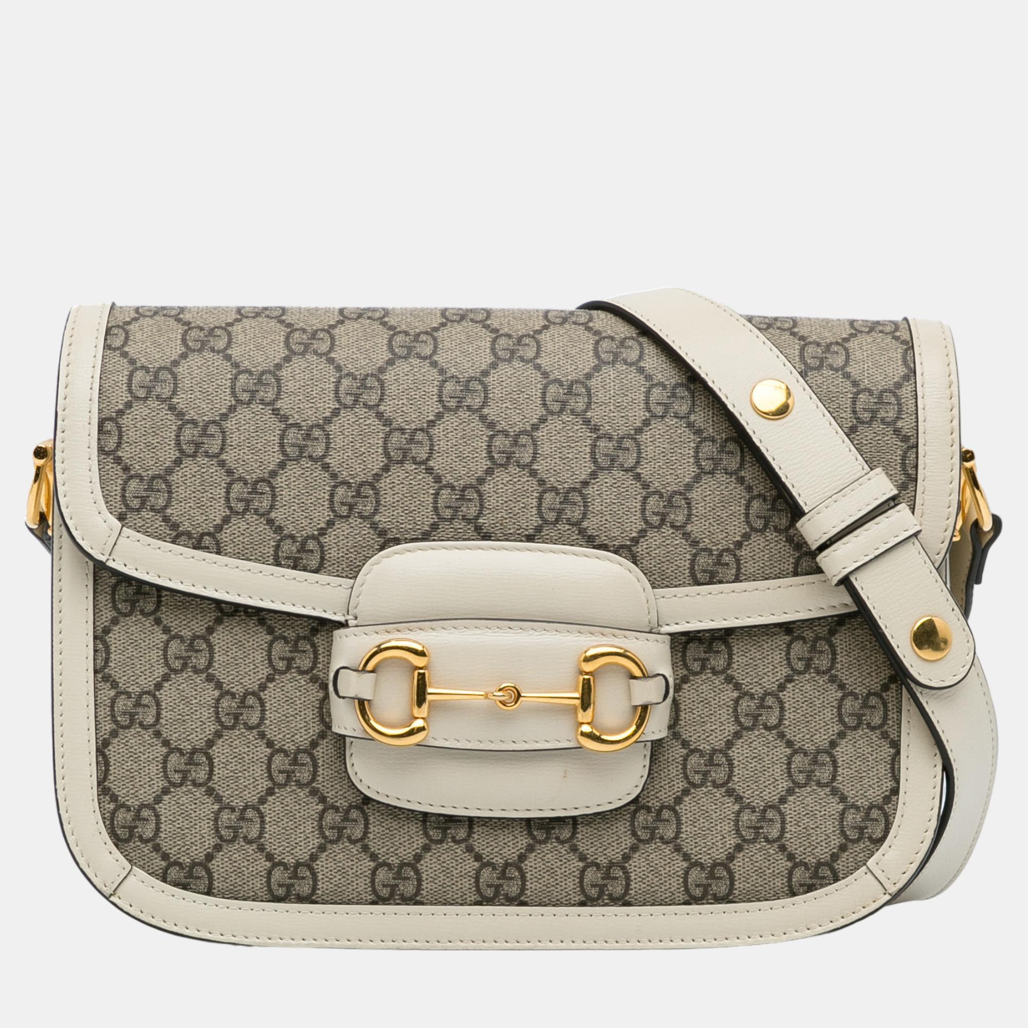 

Gucci Beige/Brown/White GG Supreme Horsebit 1955 Crossbody Bag
