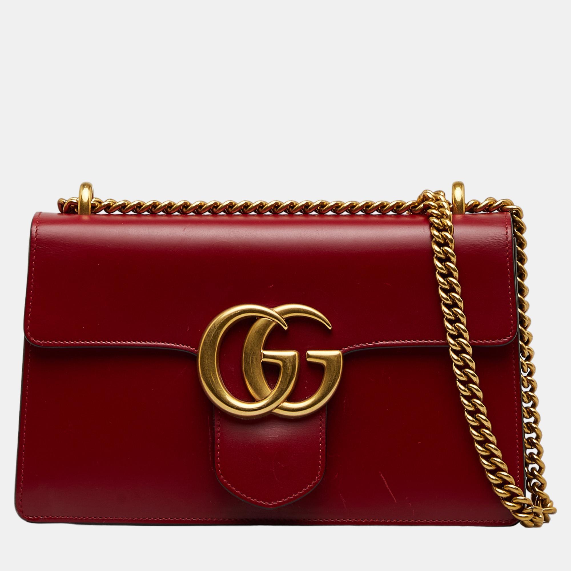 Gucci Red GG Marmont Chain Shoulder Bag