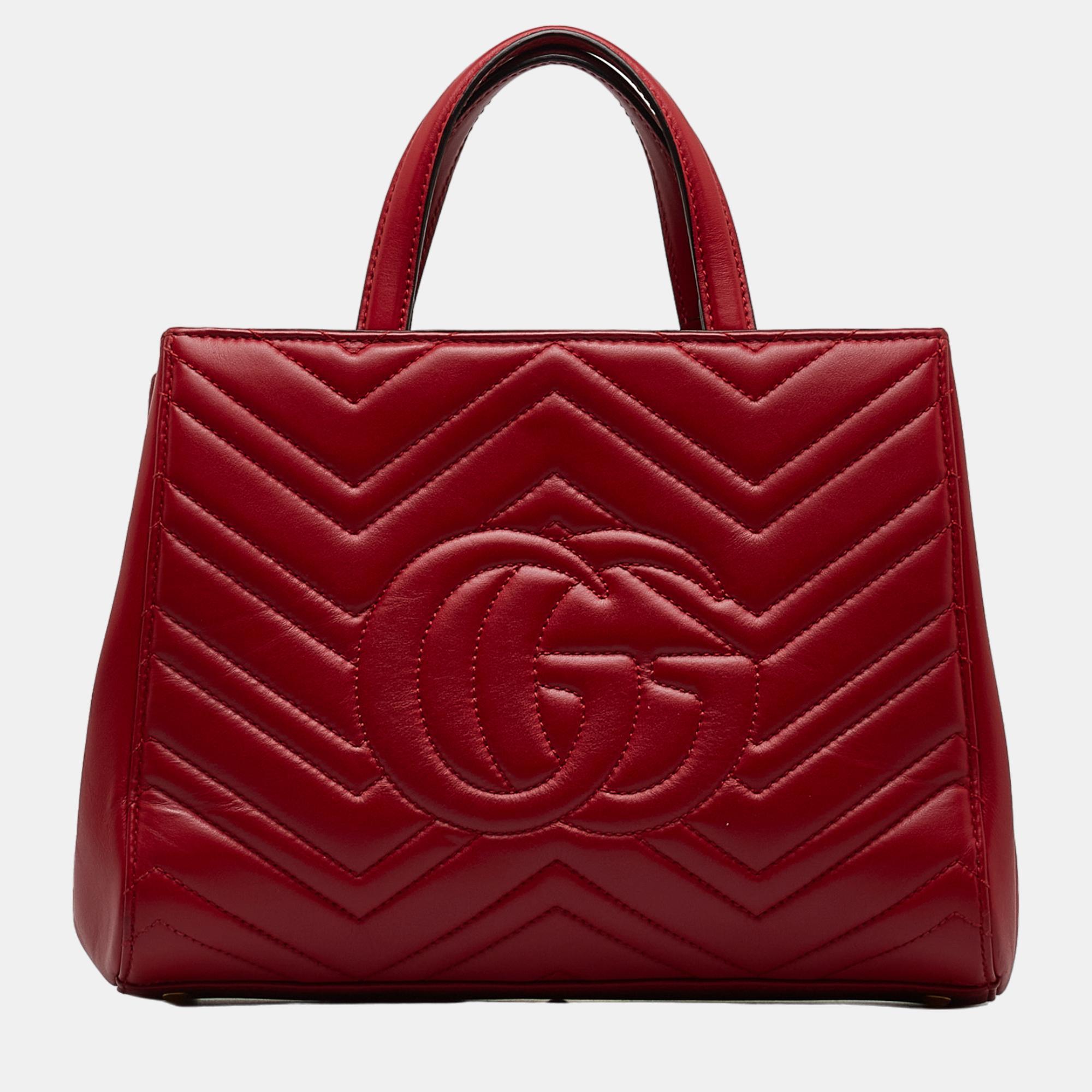 Gucci Red Medium GG Marmont Matelasse Satchel