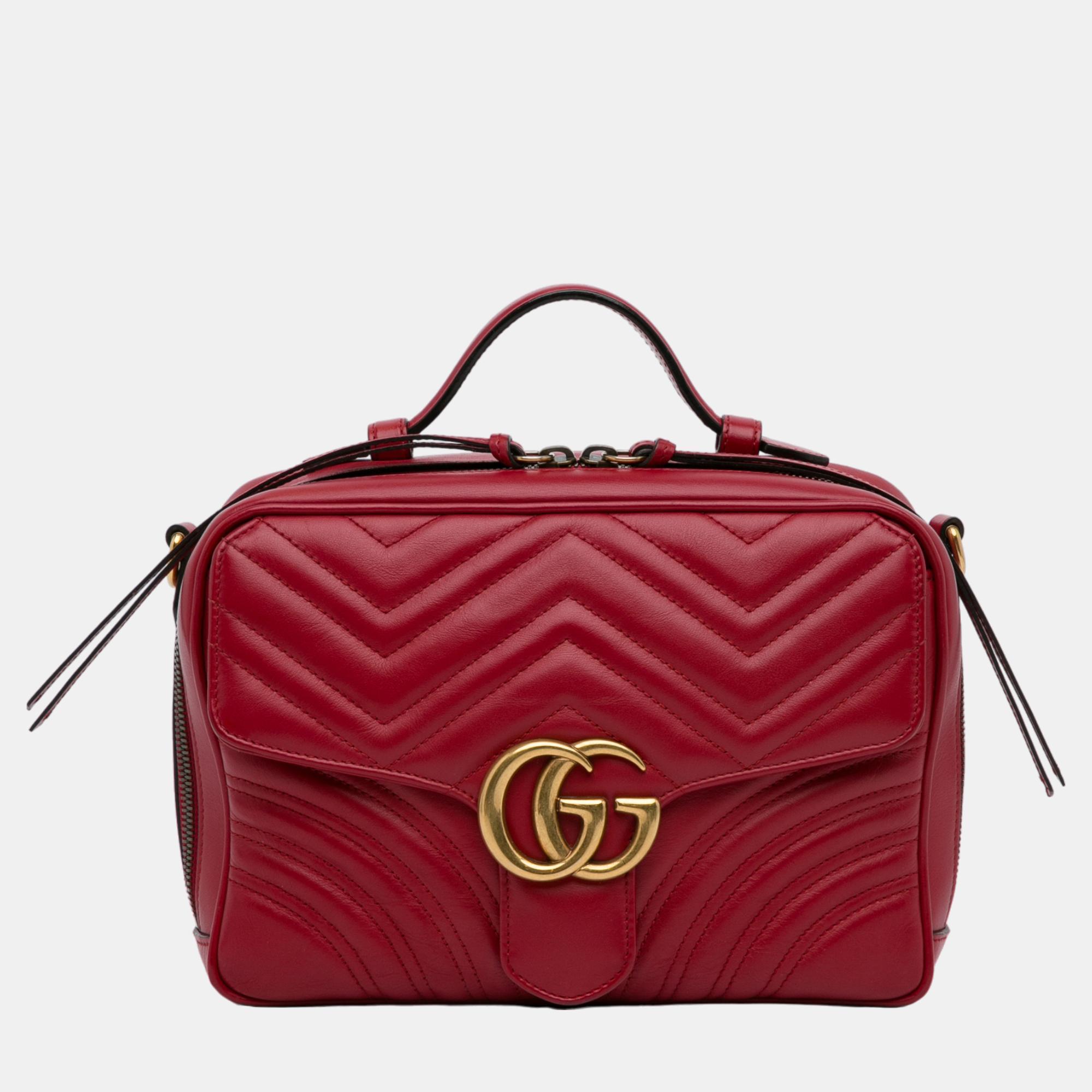 Gucci Red Small GG Marmont Matelasse Top Handle