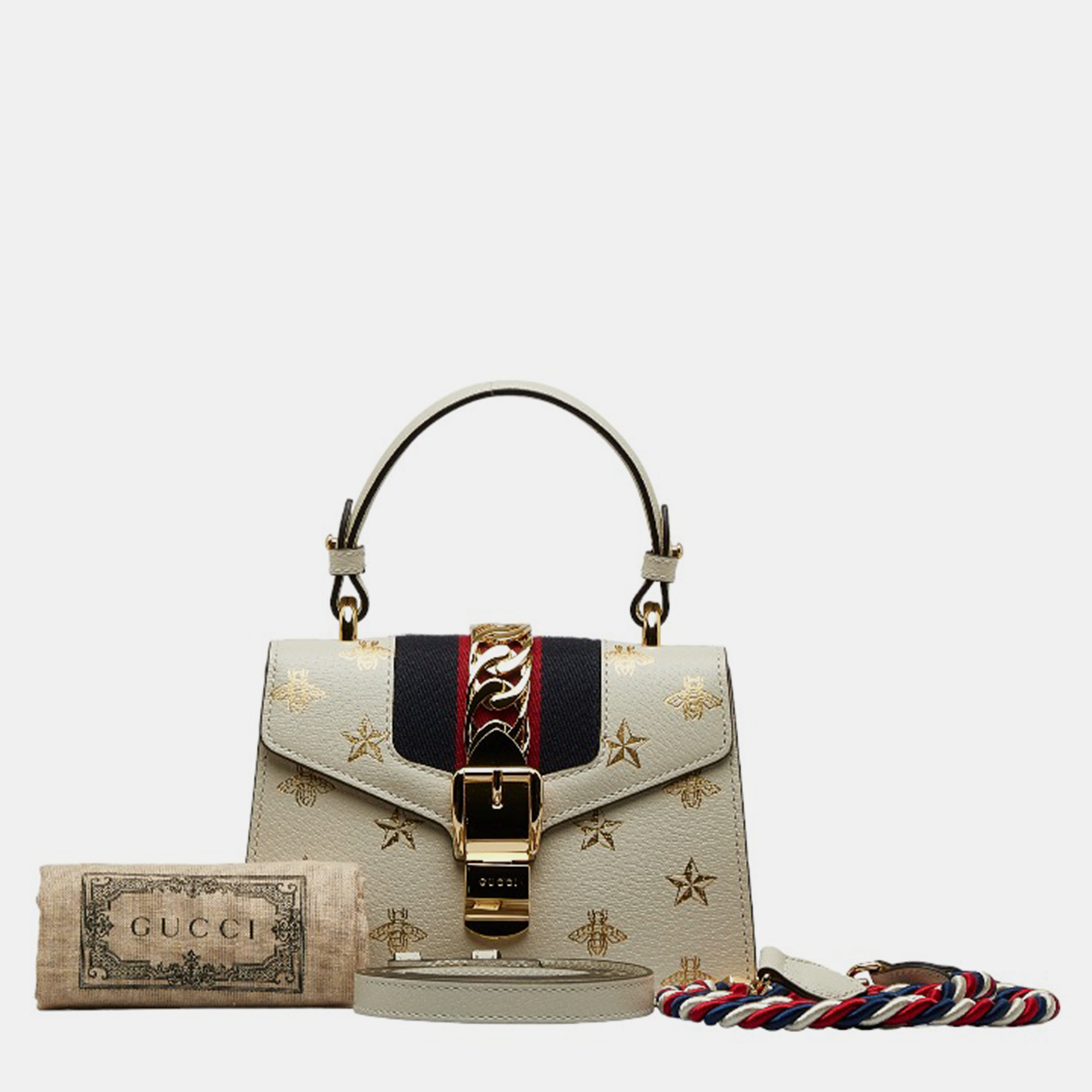 Gucci White Leather Mini Sylvie Bee Star Shoulder Bag