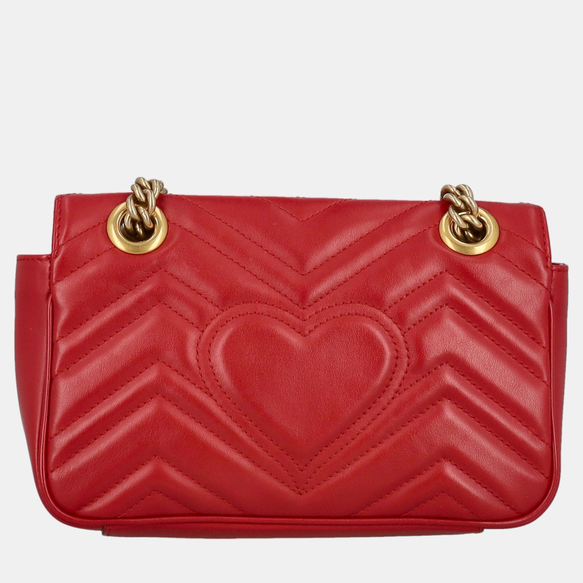 Gucci Marmont -  Women's Leather Cross Body Bag - Red - One Size
