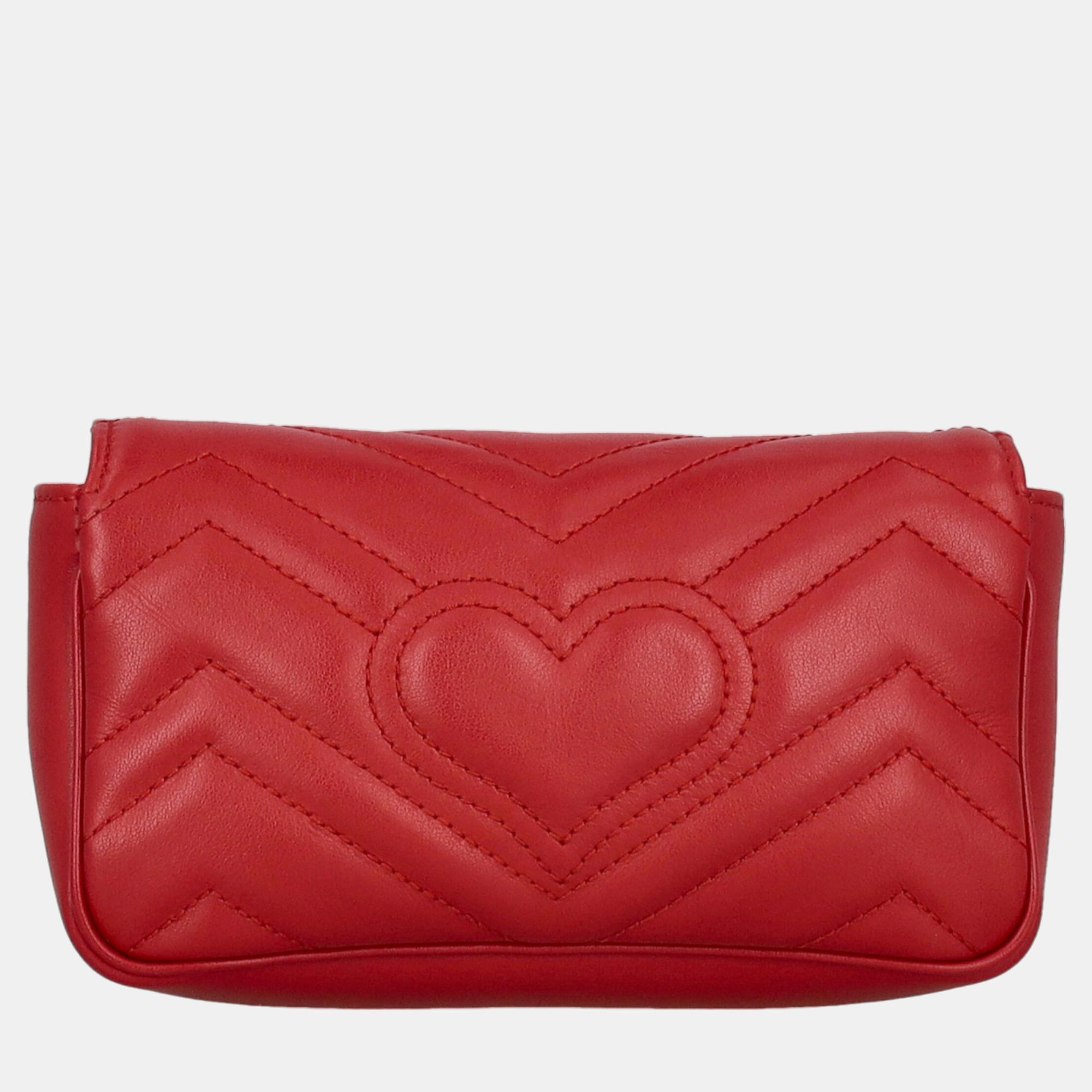 Gucci Marmont -  Women's Leather Cross Body Bag - Red - One Size