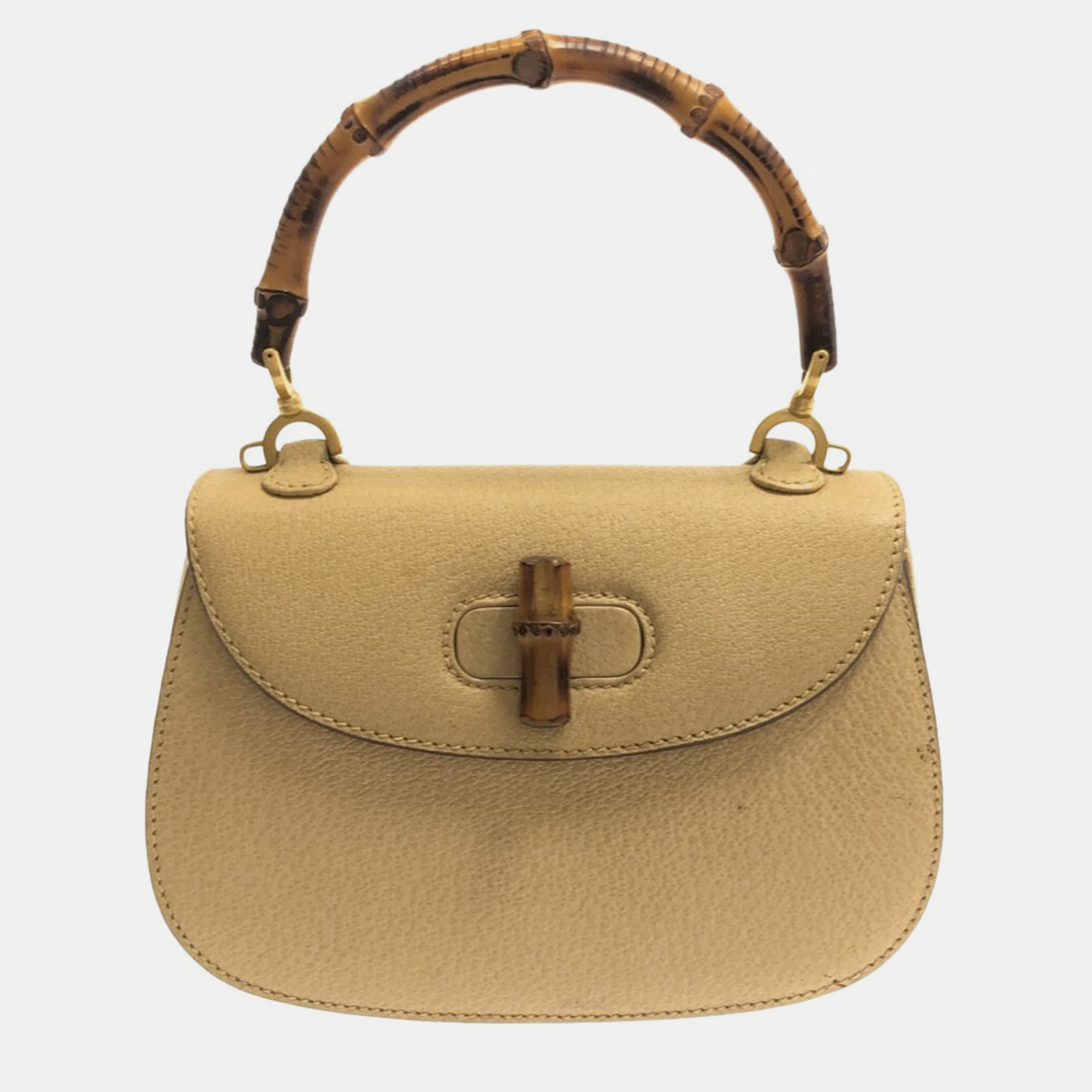 Gucci Beige Leather Bamboo Top Handle Bag