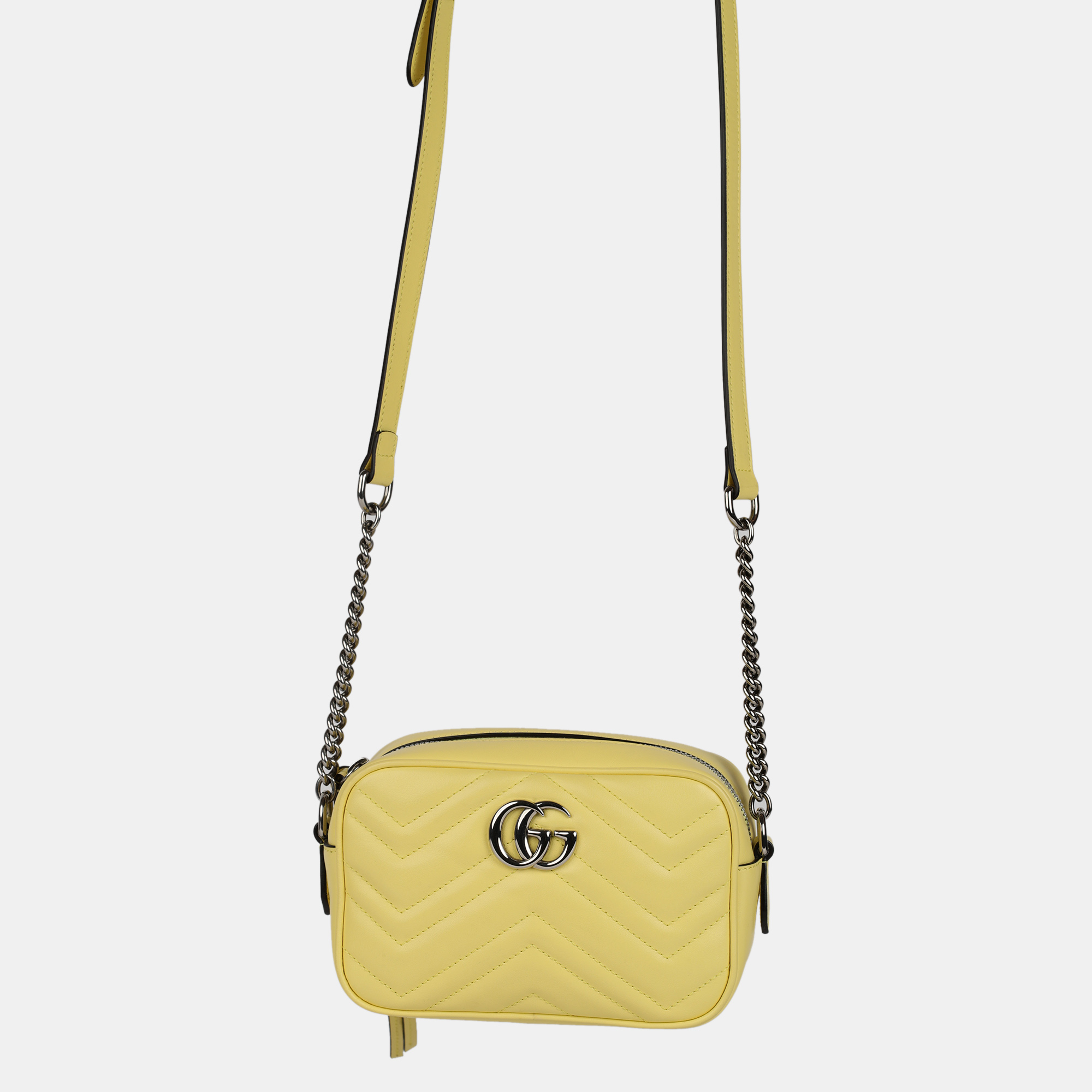 Gucci yellow matelass&eacute; leather mini camera bag