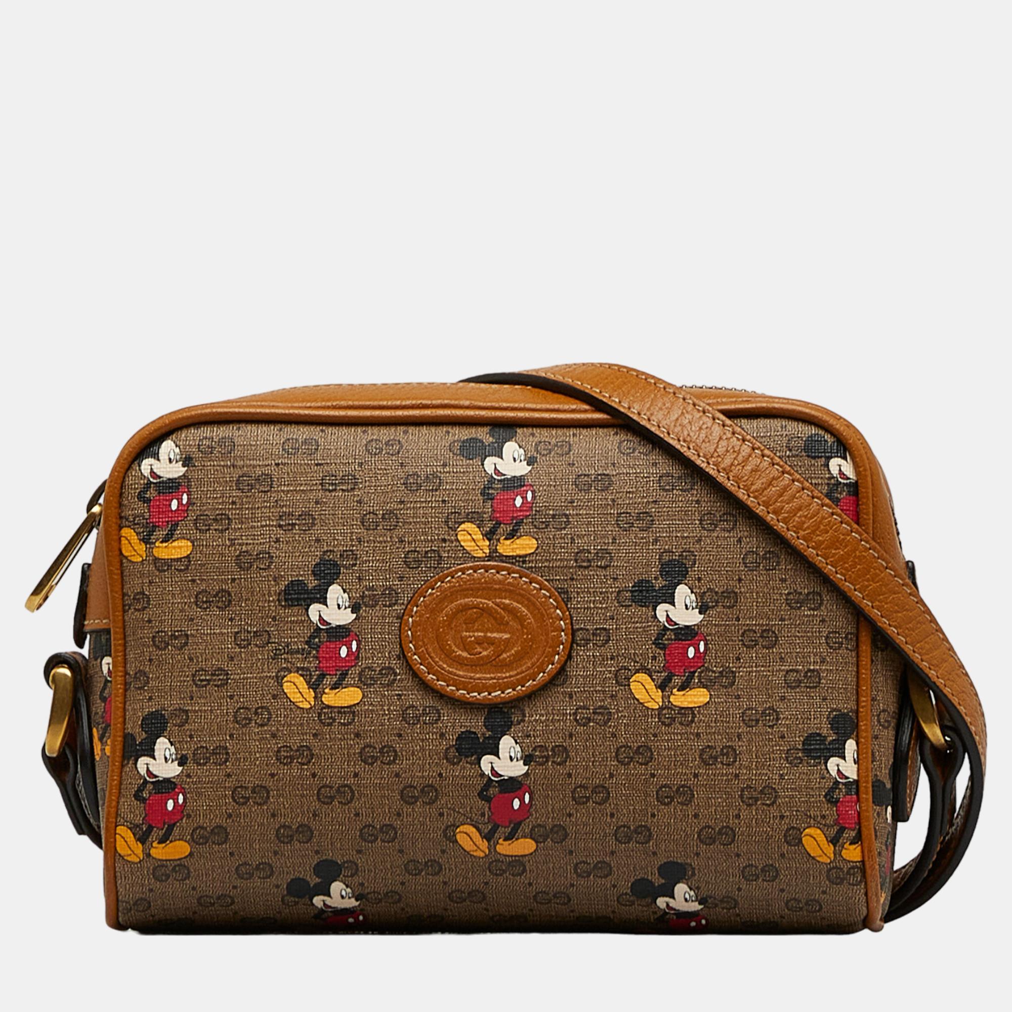 Gucci Brown Candy GG Mickey Mouse Crossbody Bag