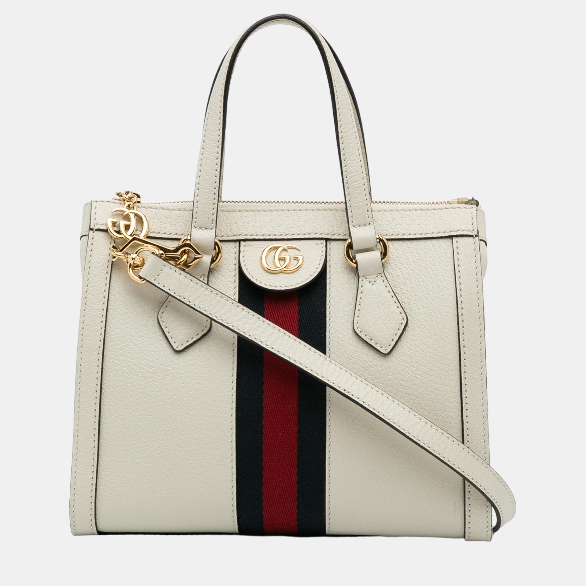 Gucci White Small Ophidia Leather Satchel