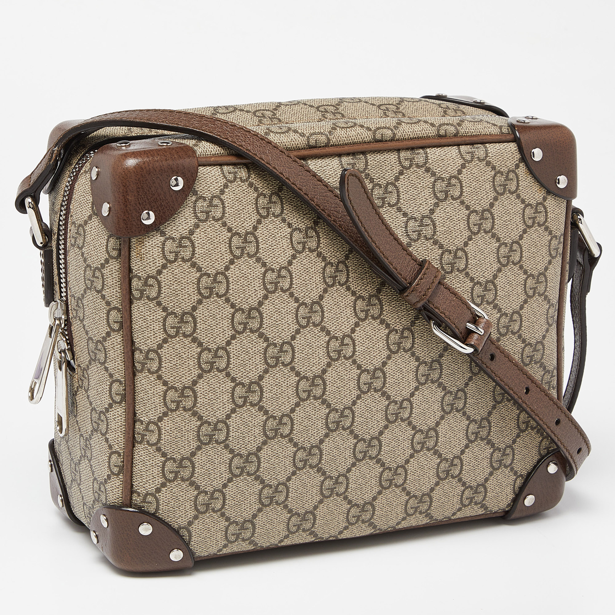 Gucci Brown/Beige GG Supreme Canvas And Leather Square Messenger Bag