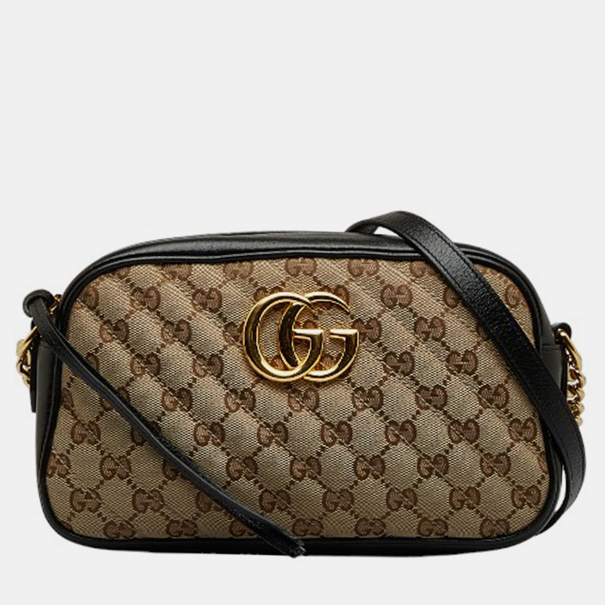 Gucci Brown Canvas GG Canvas Small GG Marmont Crossbody Bag