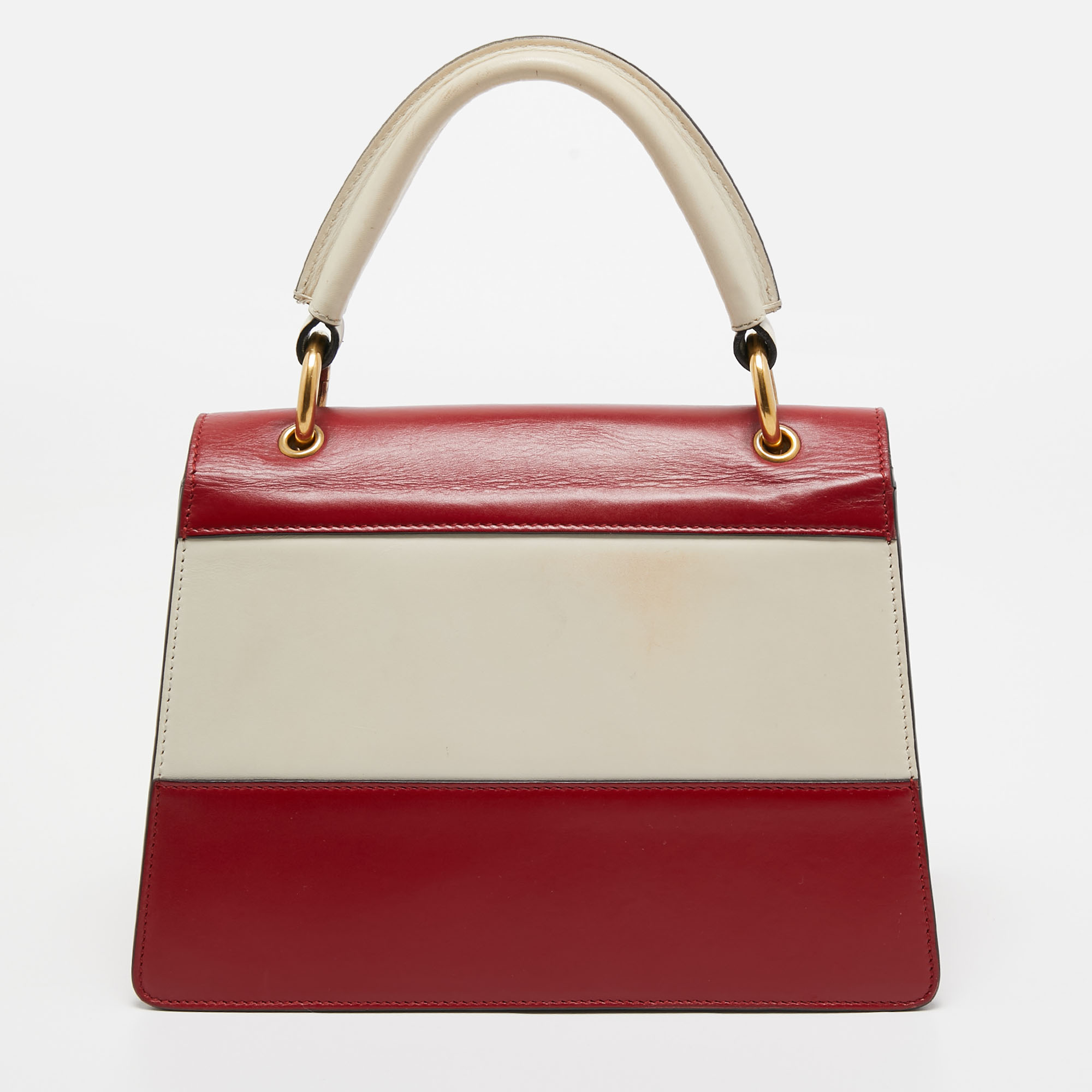 Gucci Red/Off White Leather Small Queen Margaret Top Handle Bag