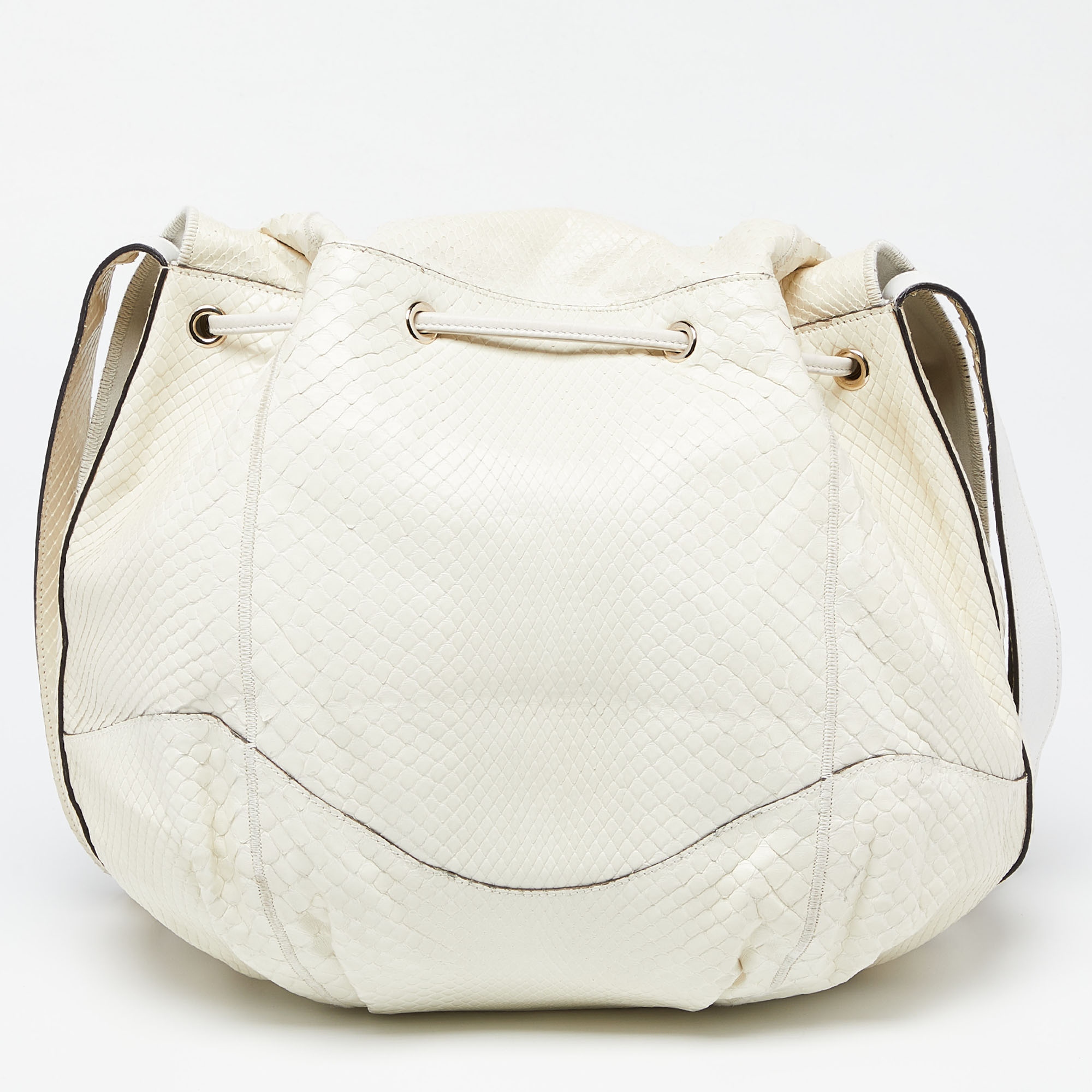 Gucci White Python And Leather Flower Tattoo Tribeca Messenger Bag