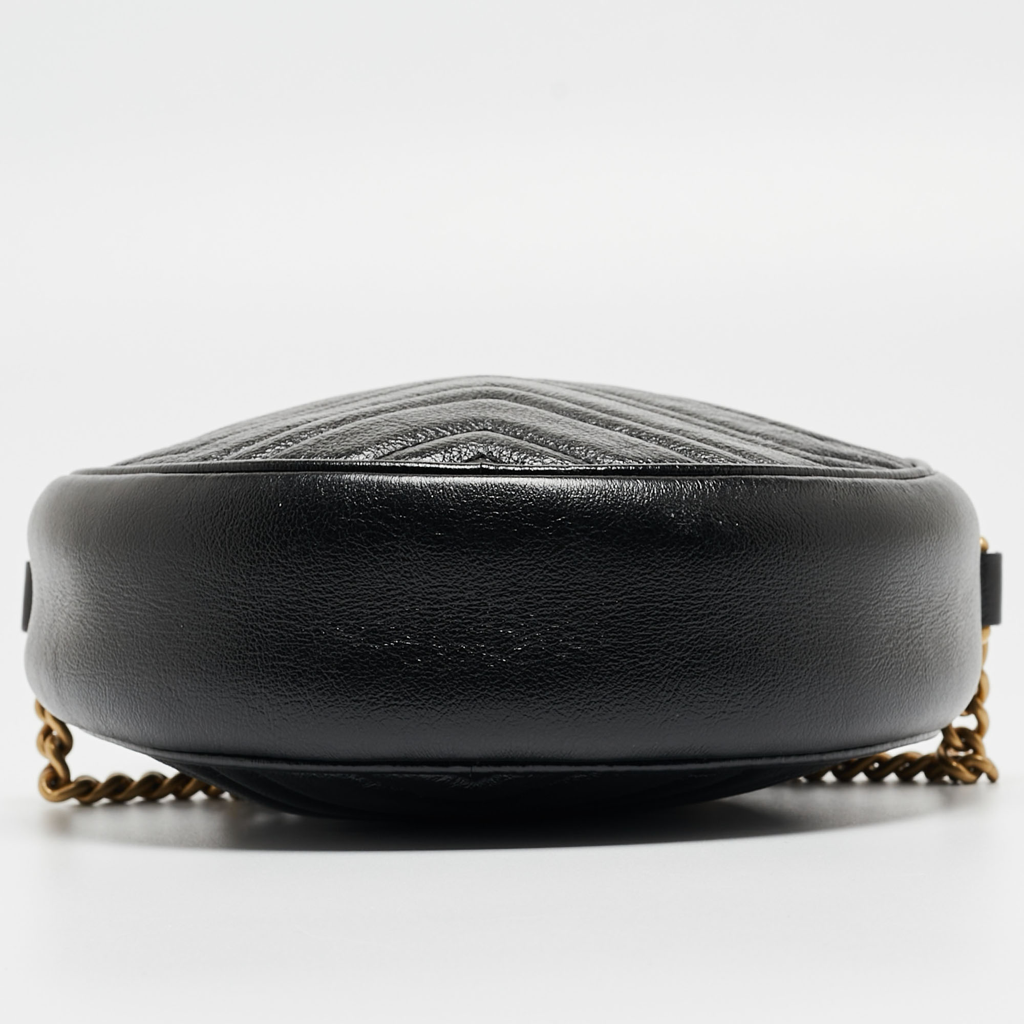Gucci Black Matelassé Leather Mini GG Marmont Round Crossbody Bag