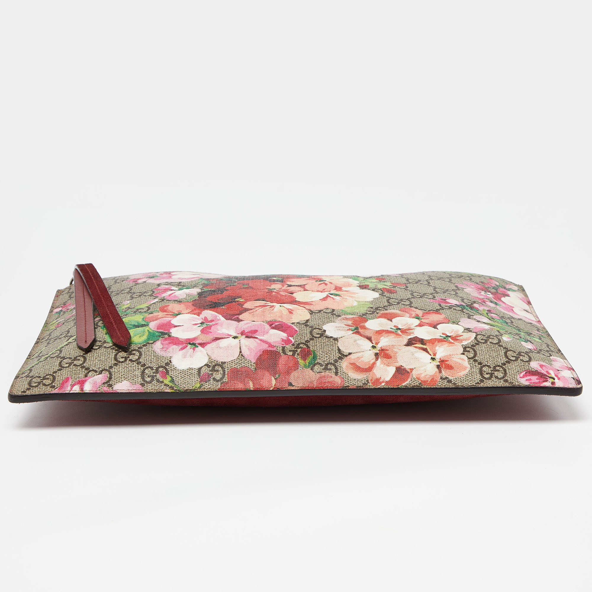 Gucci Old Rose GG Supreme Blooms Canvas And Suede Zip Pouch