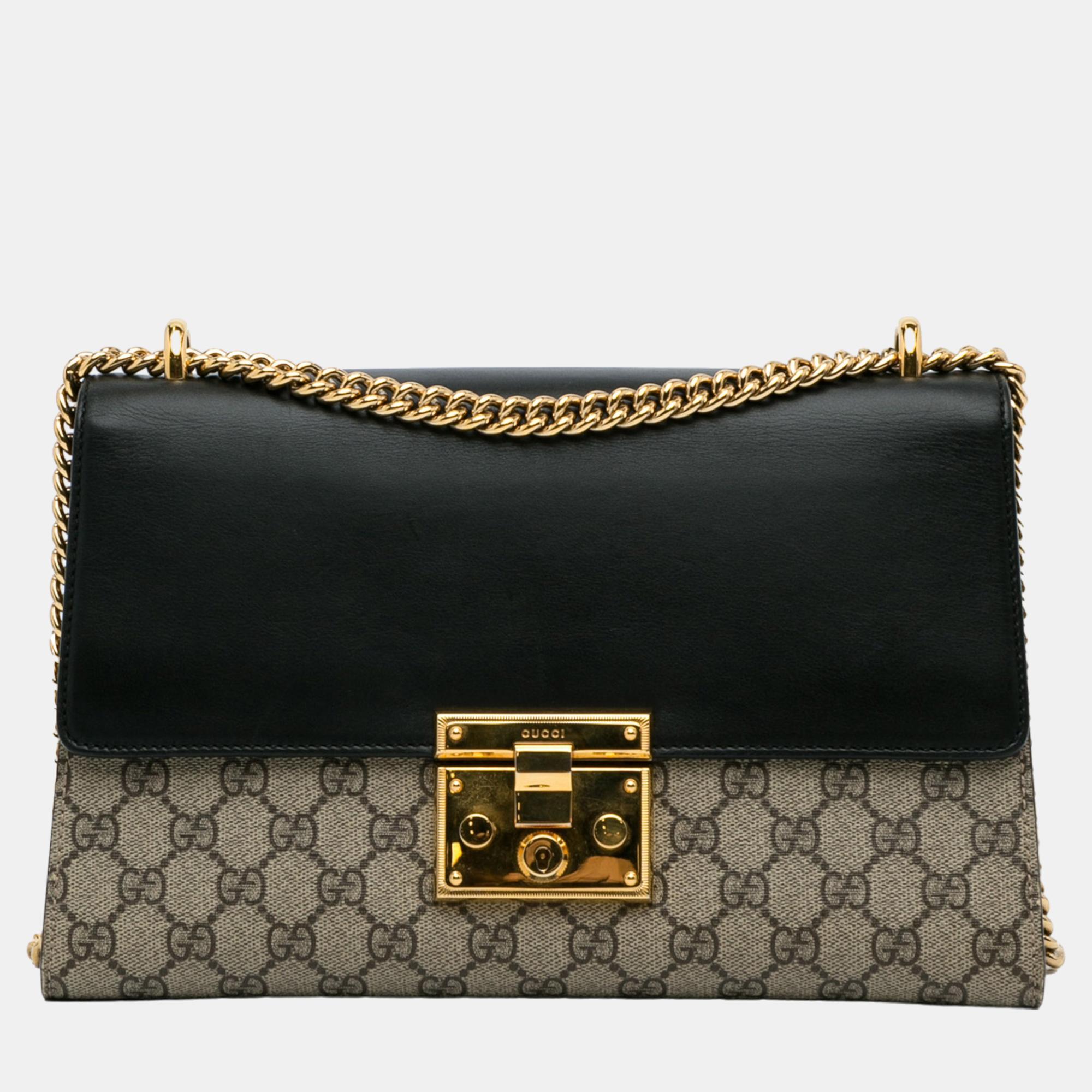 Gucci Beige/Black Medium GG Supreme Padlock Shoulder Bag