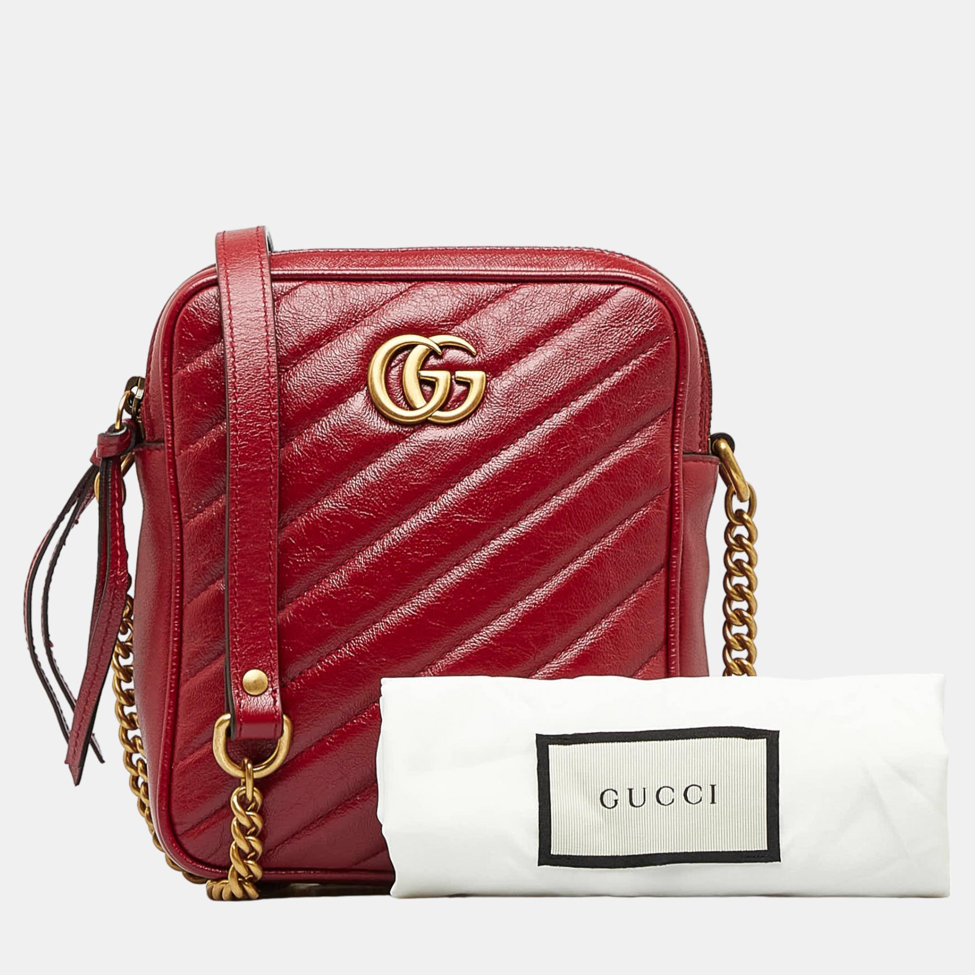 Gucci Red GG Marmont Double Zip Camera Bag