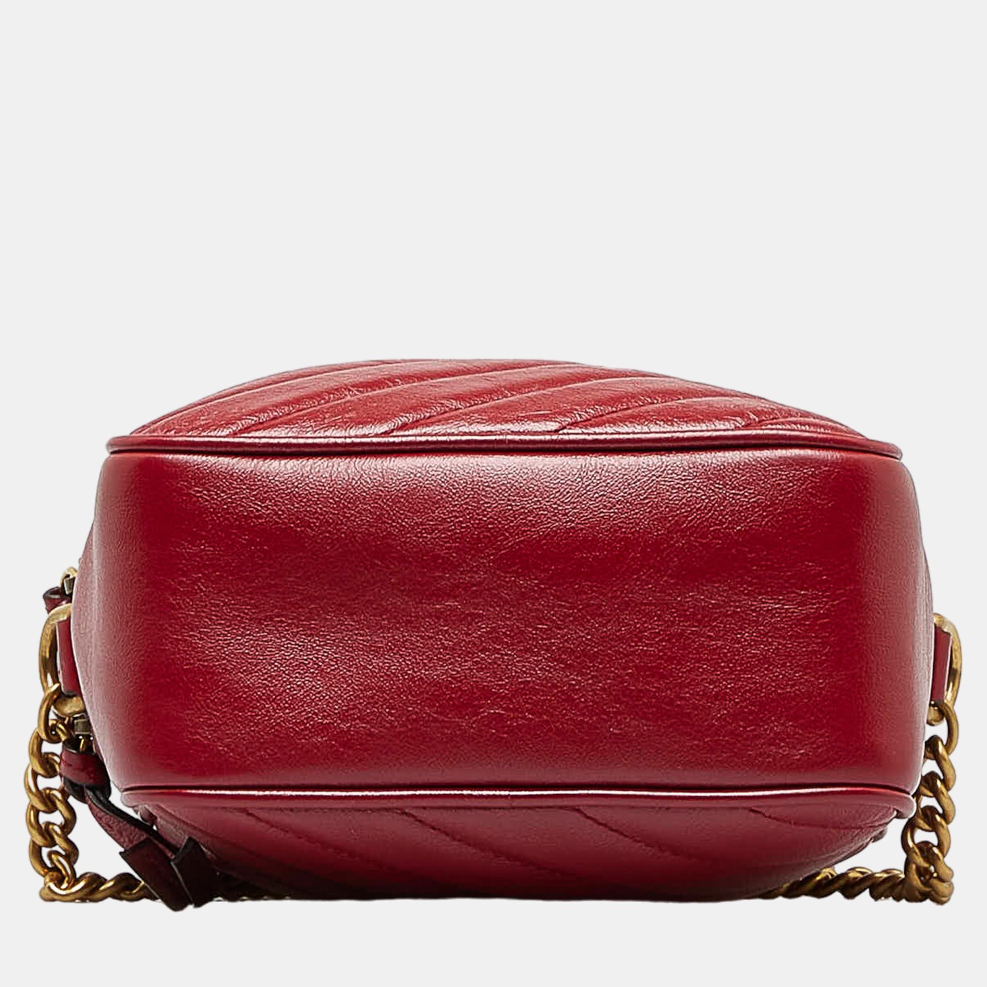 Gucci Red GG Marmont Double Zip Camera Bag