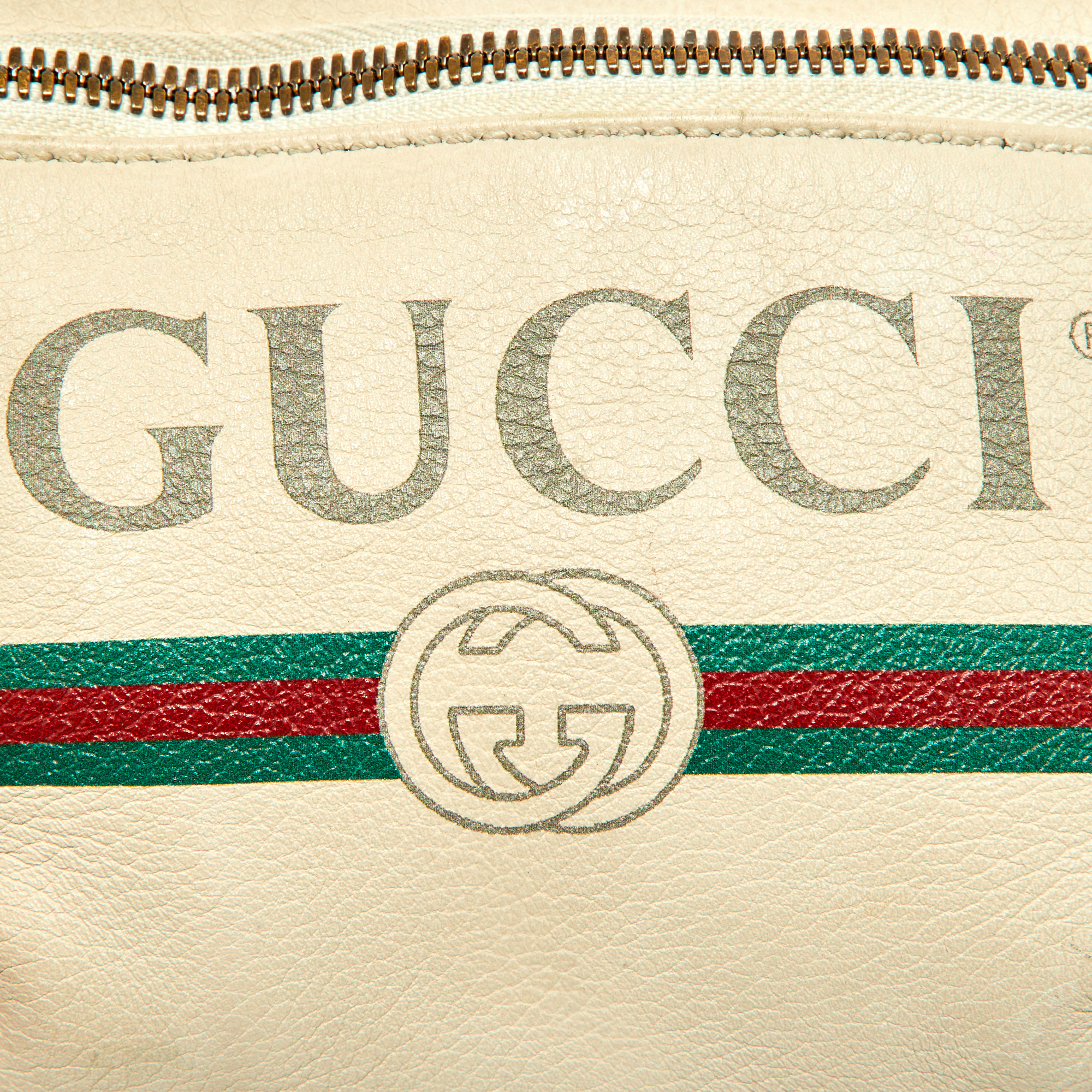Gucci Cream Leather Logo Web Belt Bag