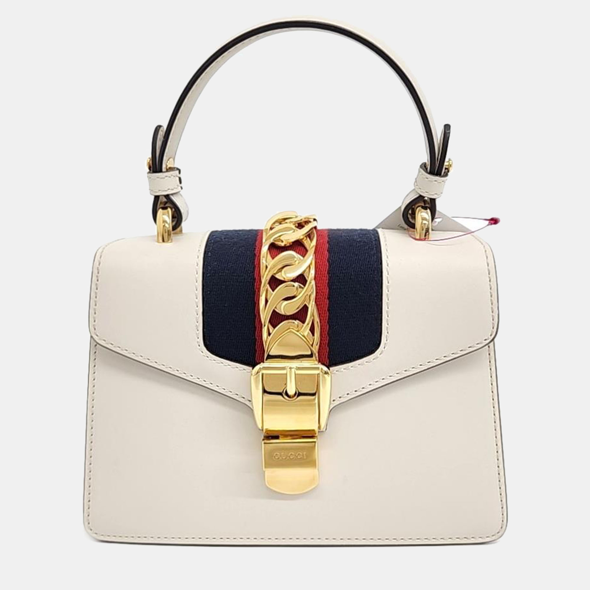 Gucci ivory leather sylvie mini tote bag