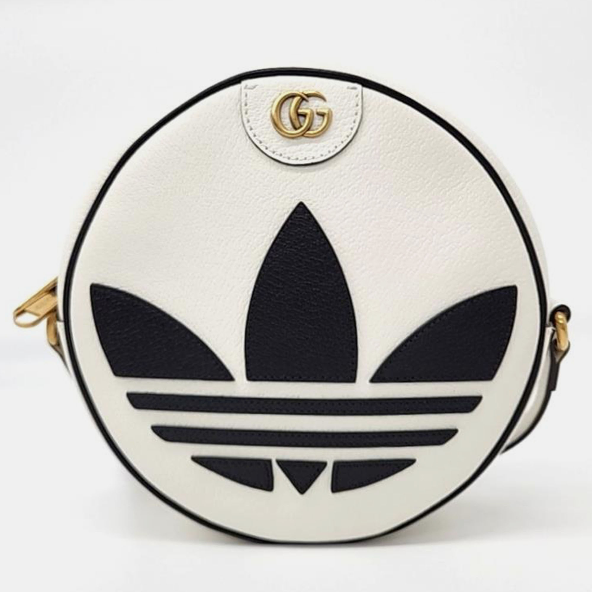 Gucci white leather adidas round shoulder bag