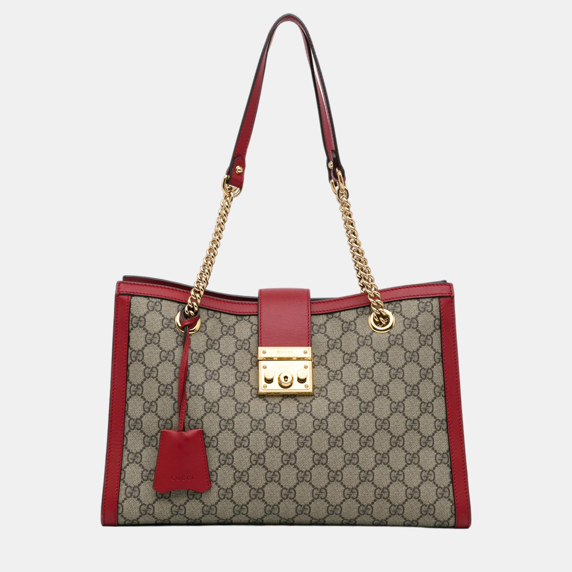 Gucci beige/brown medium gg supreme padlock tote bag
