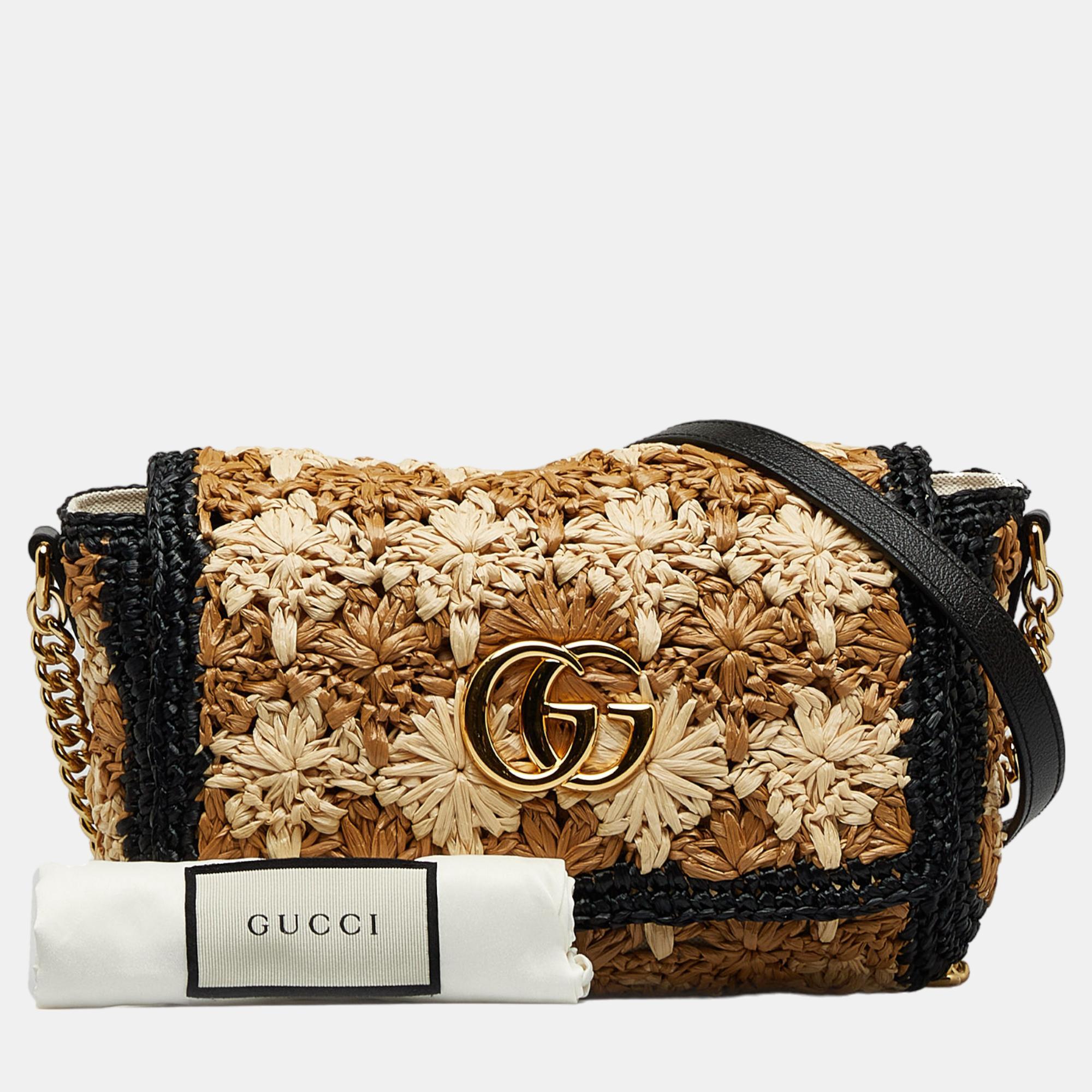 Gucci Multicolour GG Marmont Raffia Crossbody Bag